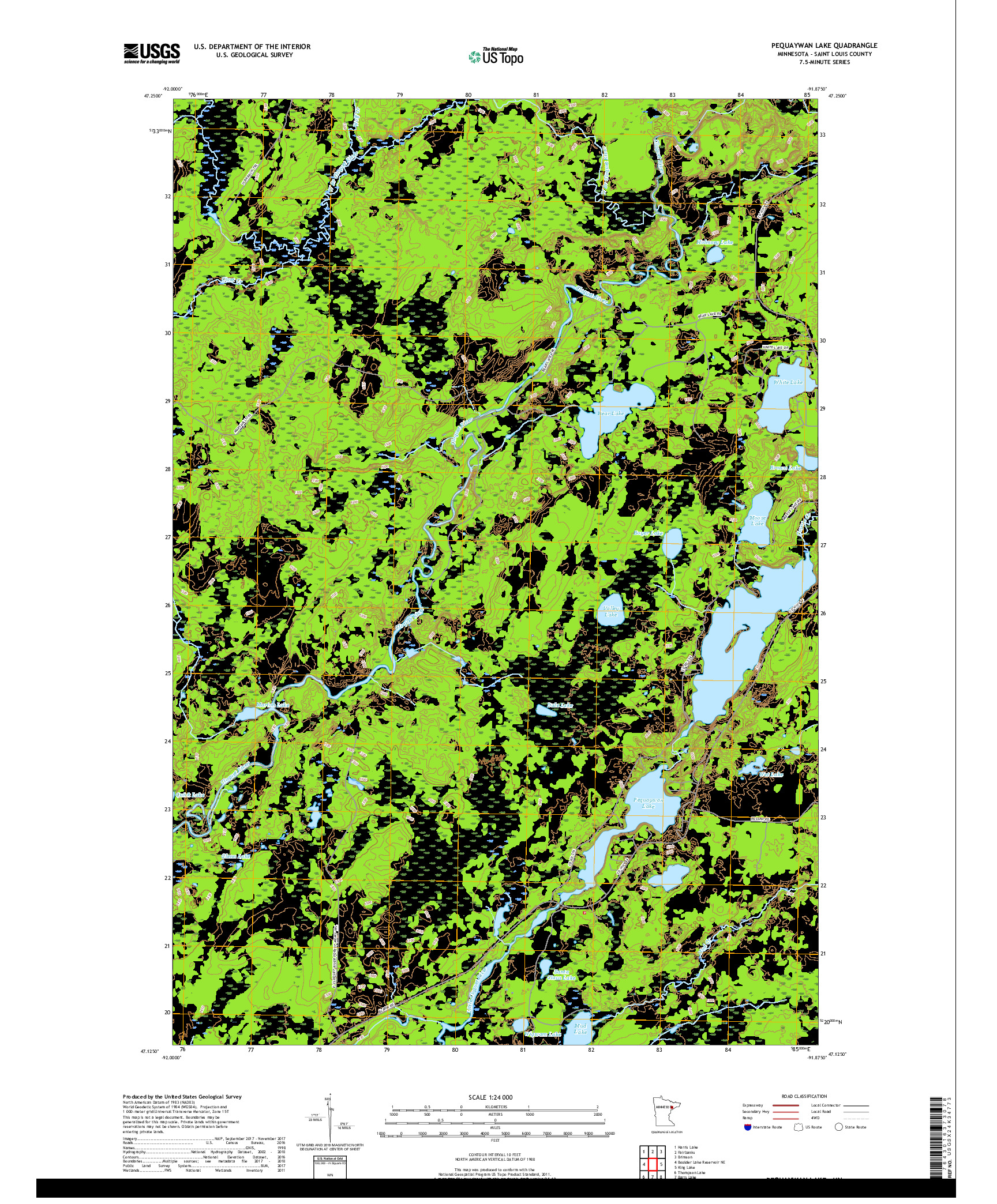 USGS US TOPO 7.5-MINUTE MAP FOR PEQUAYWAN LAKE, MN 2019