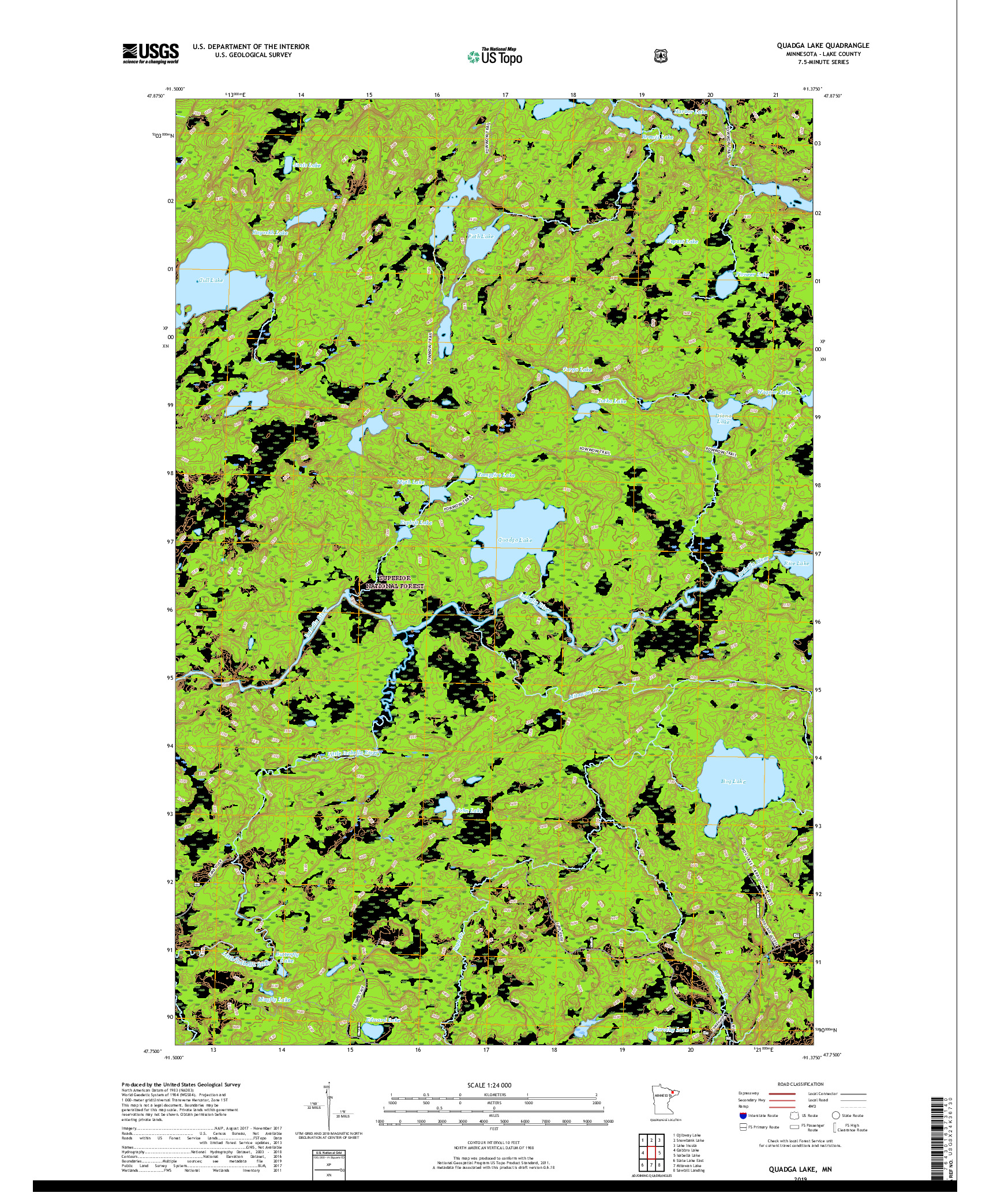 USGS US TOPO 7.5-MINUTE MAP FOR QUADGA LAKE, MN 2019