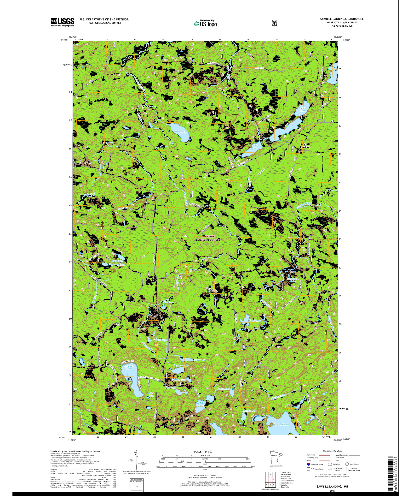 USGS US TOPO 7.5-MINUTE MAP FOR SAWBILL LANDING, MN 2019