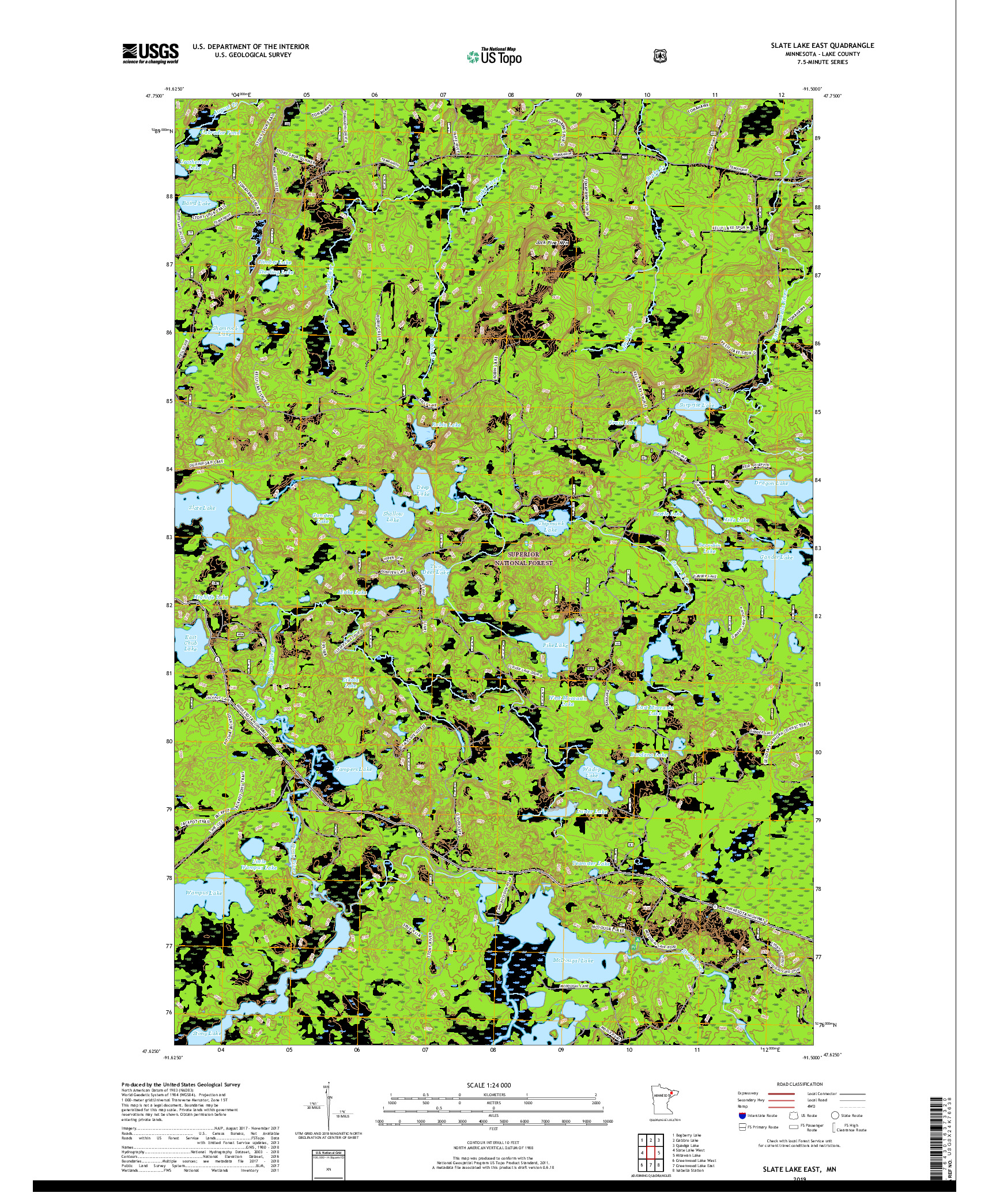 USGS US TOPO 7.5-MINUTE MAP FOR SLATE LAKE EAST, MN 2019