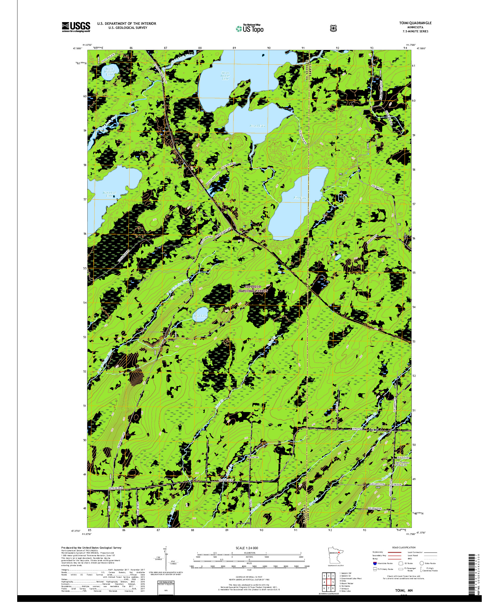 USGS US TOPO 7.5-MINUTE MAP FOR TOIMI, MN 2019