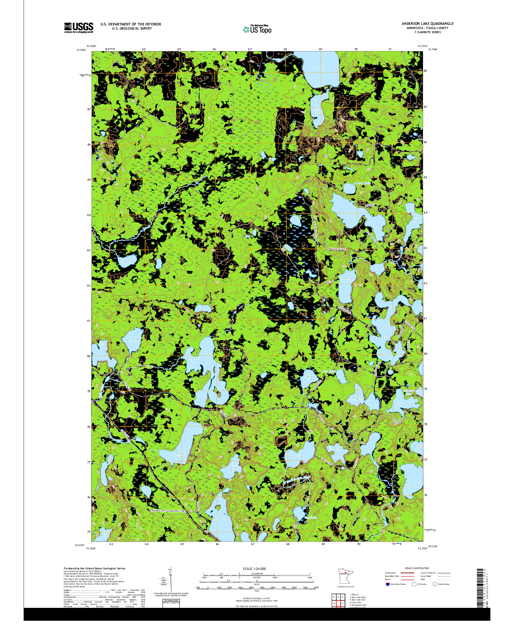 USGS US TOPO 7.5-MINUTE MAP FOR ANDERSON LAKE, MN 2019