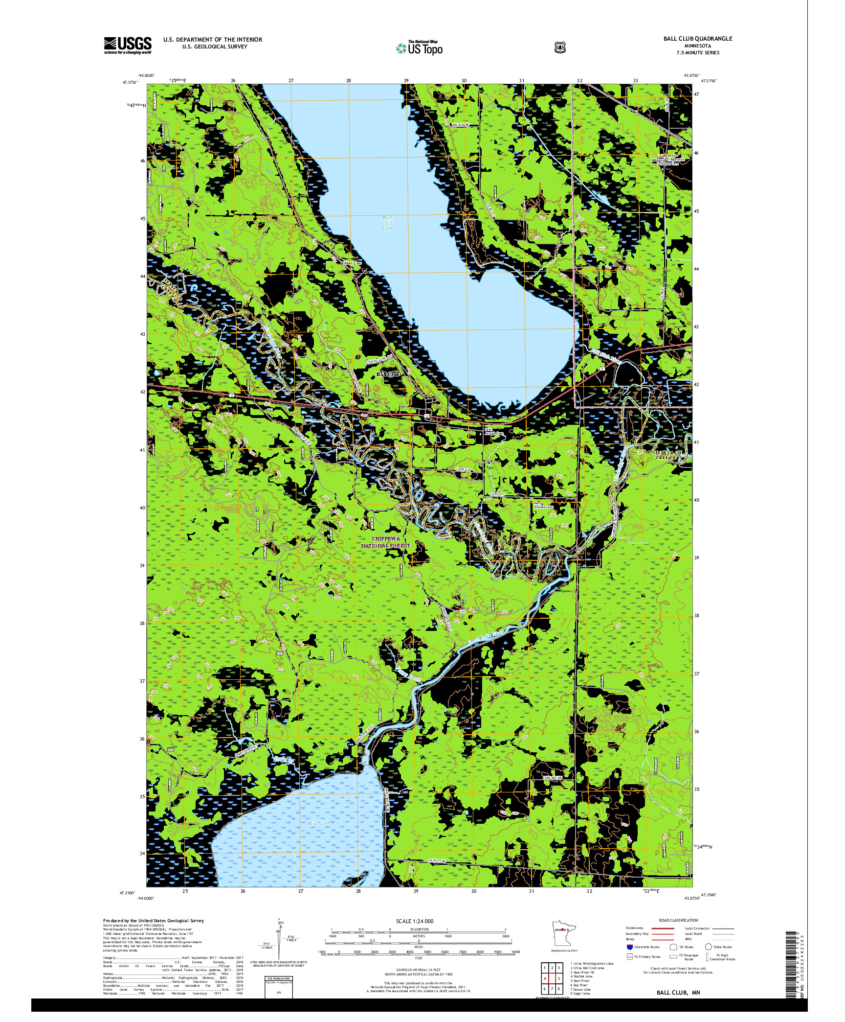 USGS US TOPO 7.5-MINUTE MAP FOR BALL CLUB, MN 2019