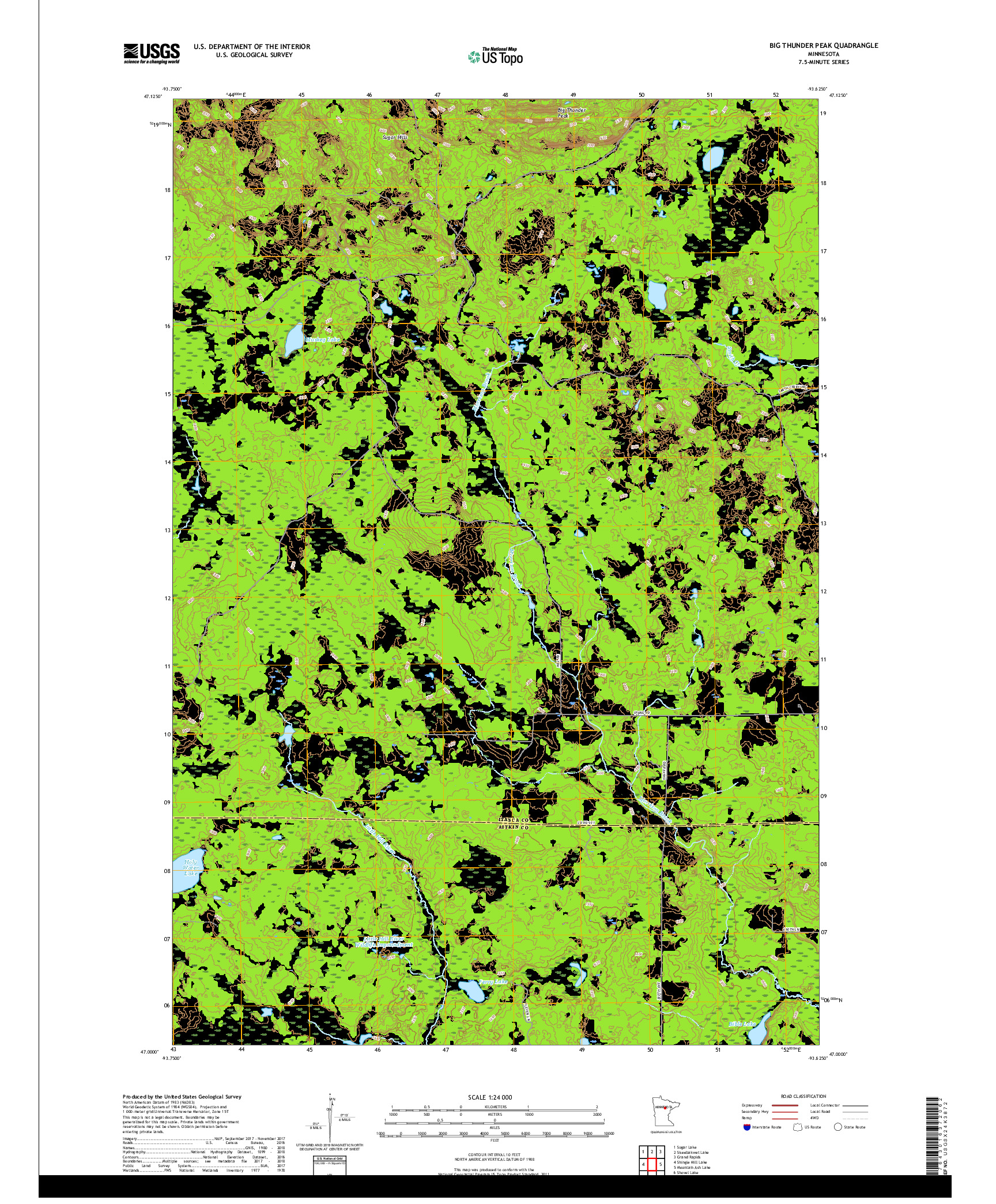 USGS US TOPO 7.5-MINUTE MAP FOR BIG THUNDER PEAK, MN 2019