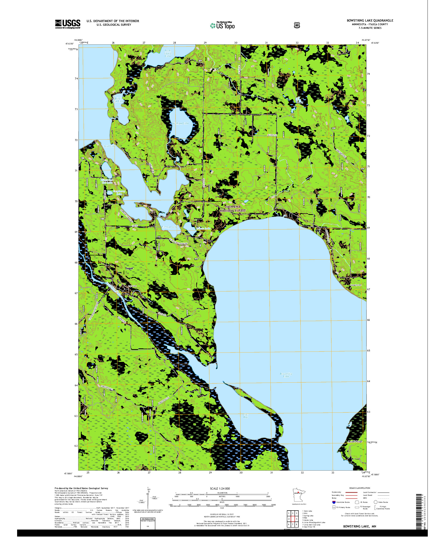 USGS US TOPO 7.5-MINUTE MAP FOR BOWSTRING LAKE, MN 2019