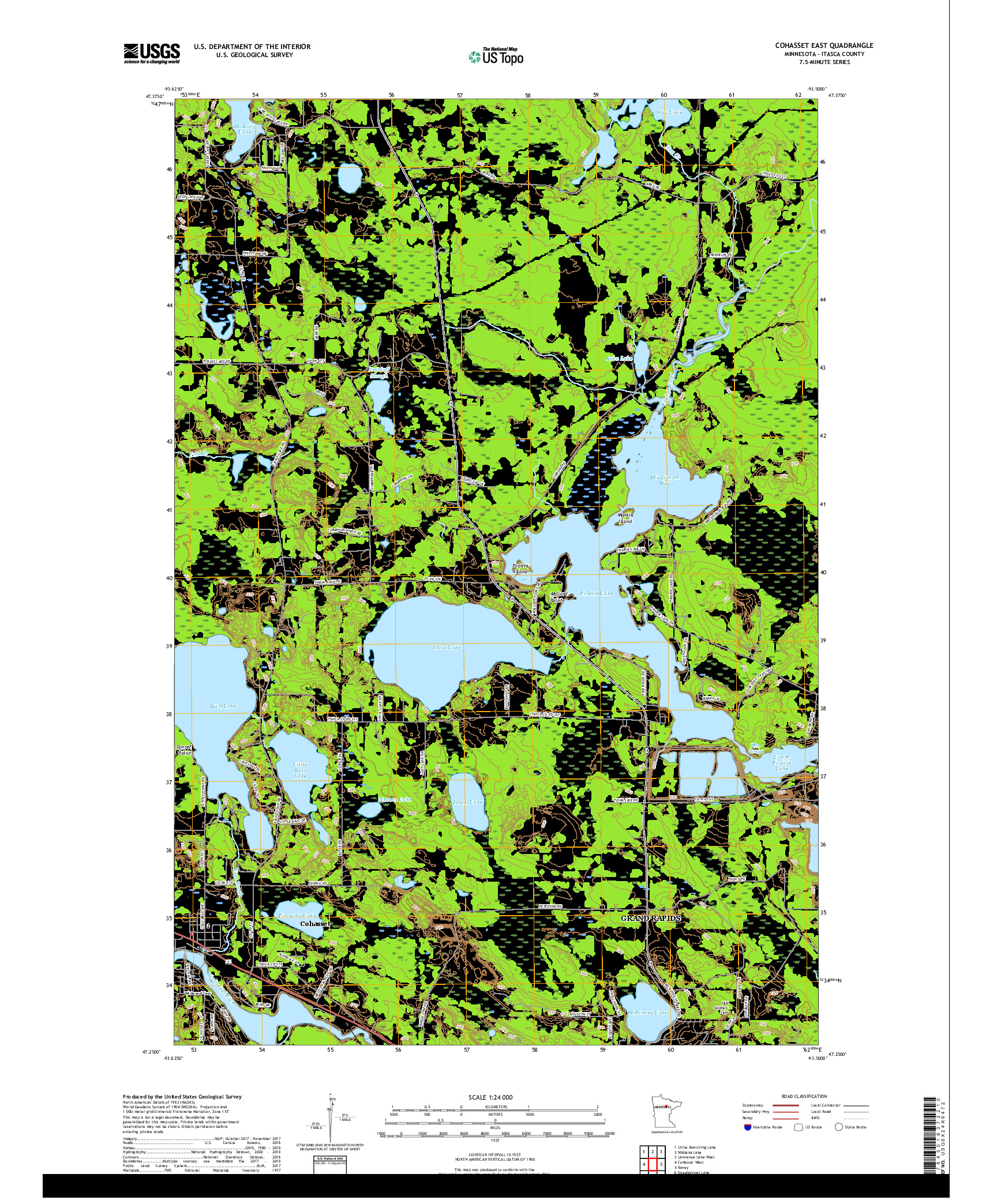 USGS US TOPO 7.5-MINUTE MAP FOR COHASSET EAST, MN 2019