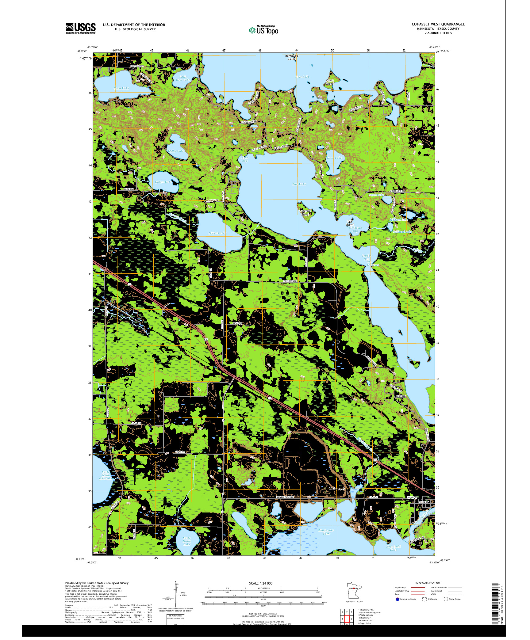 USGS US TOPO 7.5-MINUTE MAP FOR COHASSET WEST, MN 2019