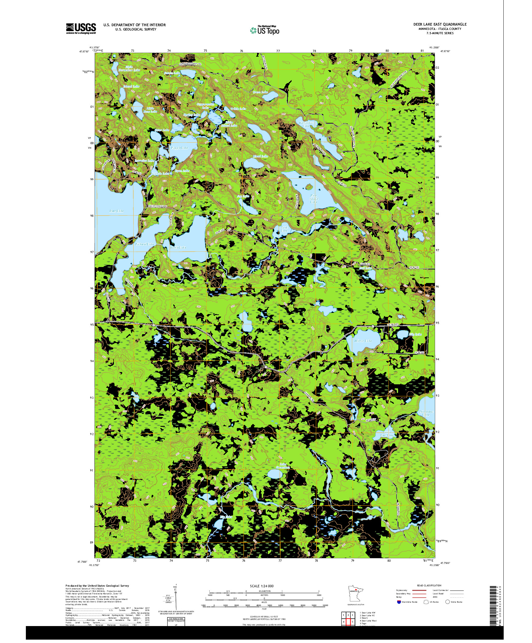 USGS US TOPO 7.5-MINUTE MAP FOR DEER LAKE EAST, MN 2019