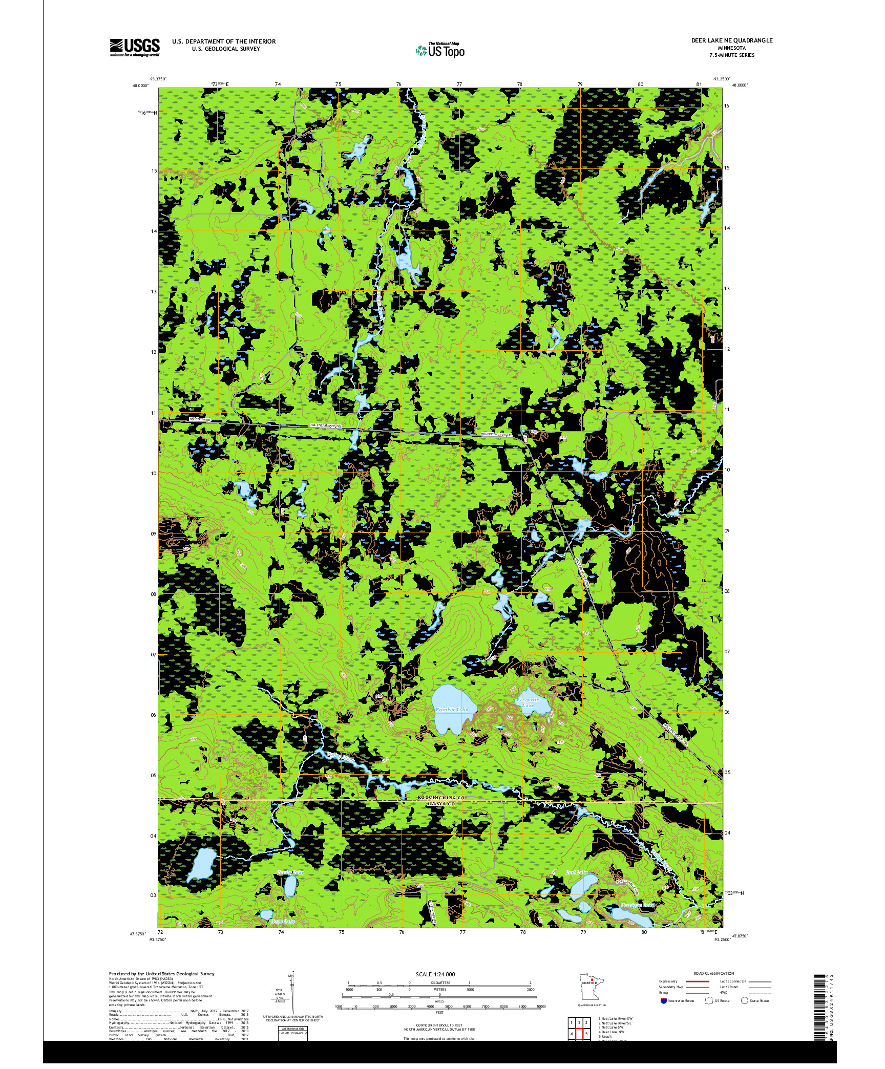 USGS US TOPO 7.5-MINUTE MAP FOR DEER LAKE NE, MN 2019