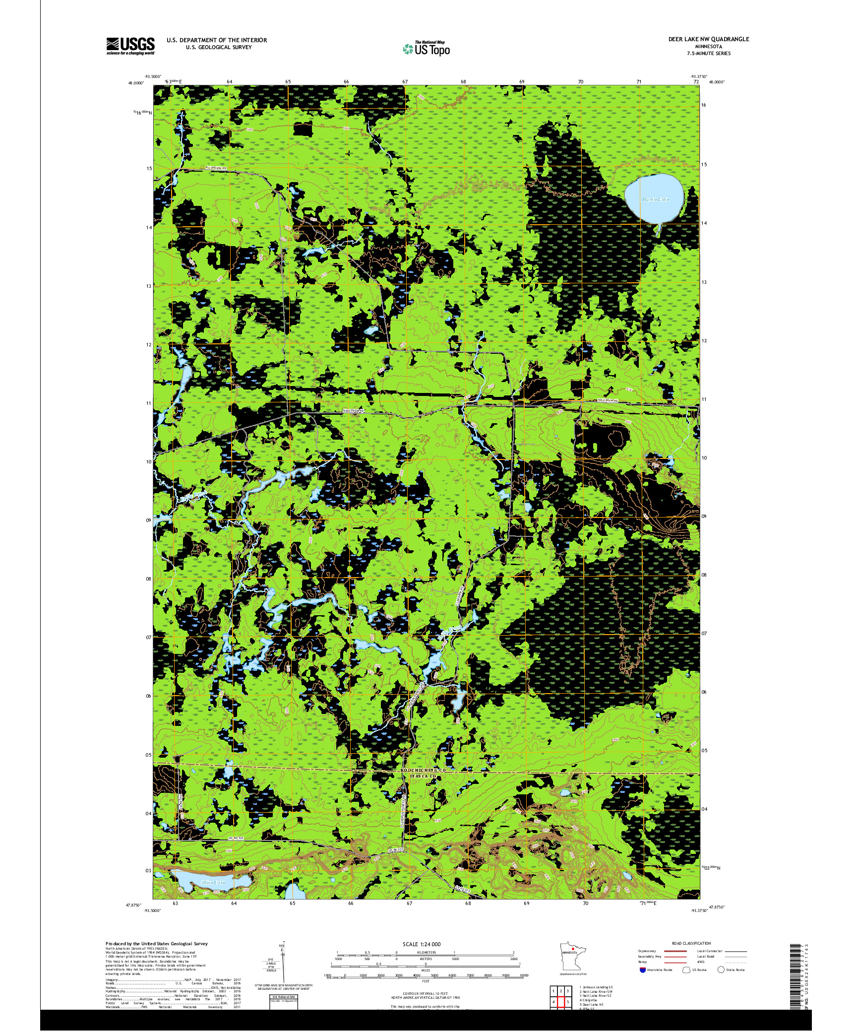 USGS US TOPO 7.5-MINUTE MAP FOR DEER LAKE NW, MN 2019