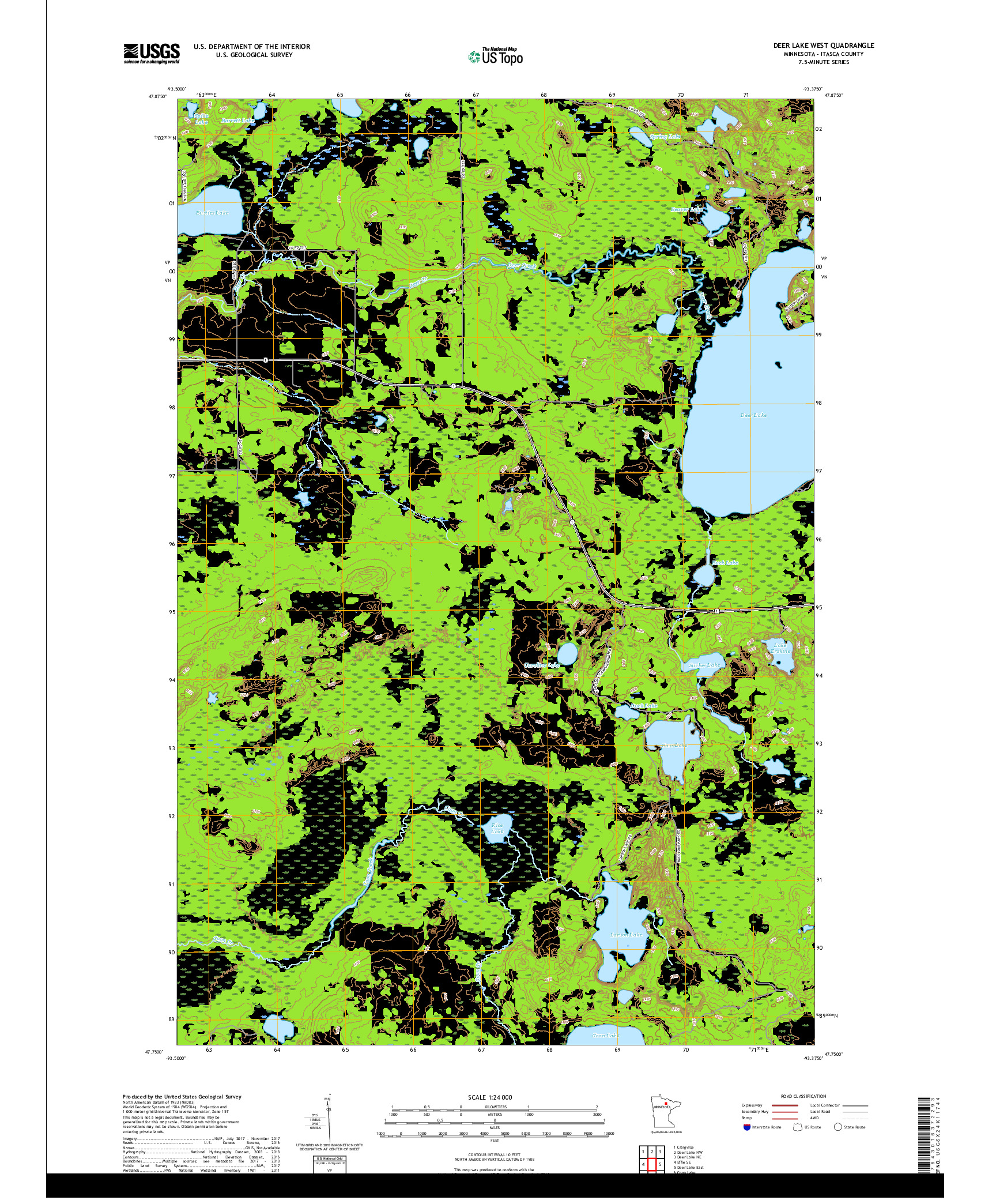 USGS US TOPO 7.5-MINUTE MAP FOR DEER LAKE WEST, MN 2019