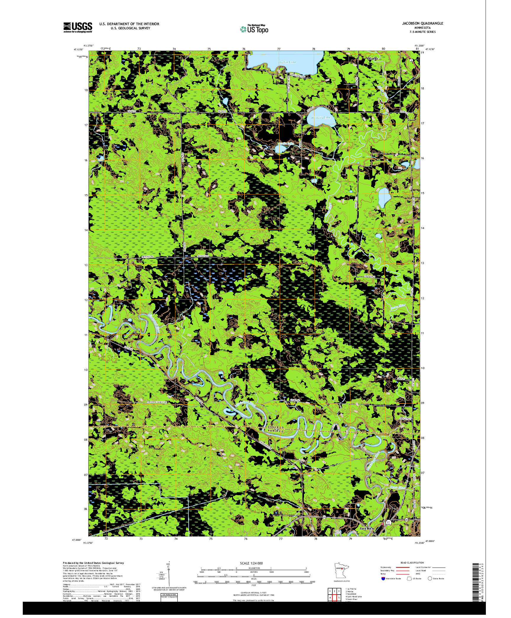 USGS US TOPO 7.5-MINUTE MAP FOR JACOBSON, MN 2019