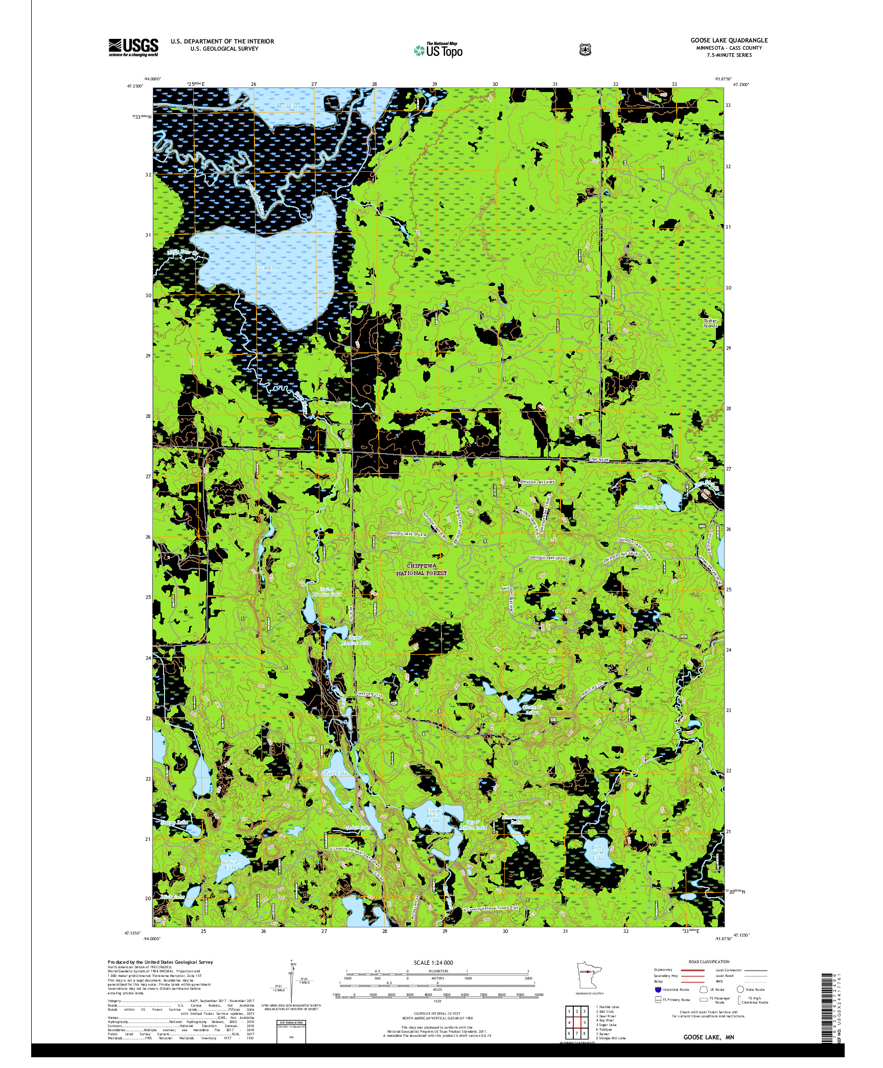 USGS US TOPO 7.5-MINUTE MAP FOR GOOSE LAKE, MN 2019
