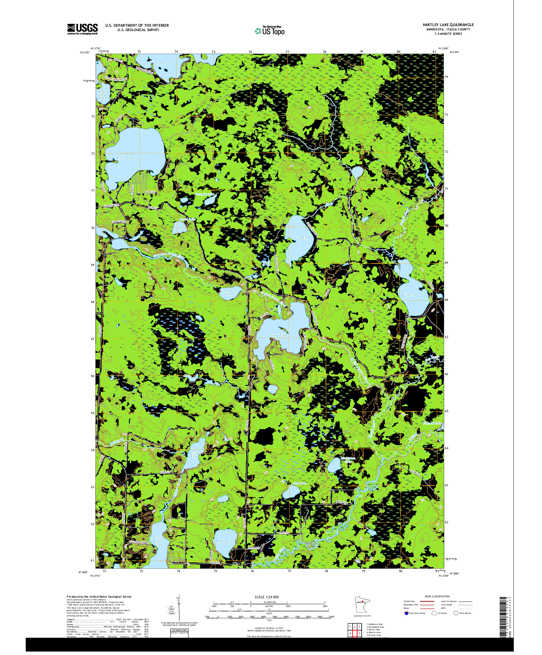 USGS US TOPO 7.5-MINUTE MAP FOR HARTLEY LAKE, MN 2019