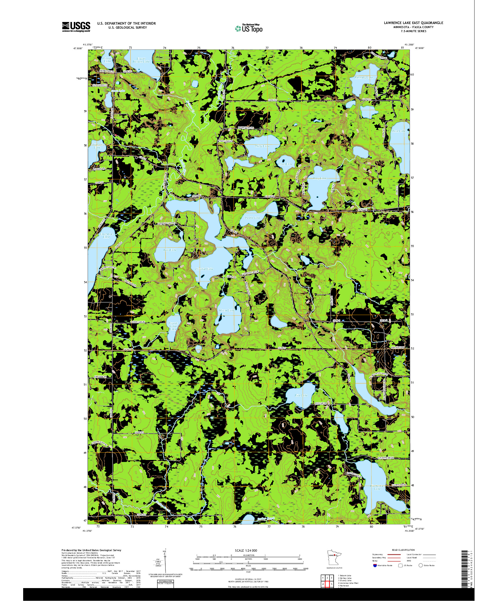 USGS US TOPO 7.5-MINUTE MAP FOR LAWRENCE LAKE EAST, MN 2019
