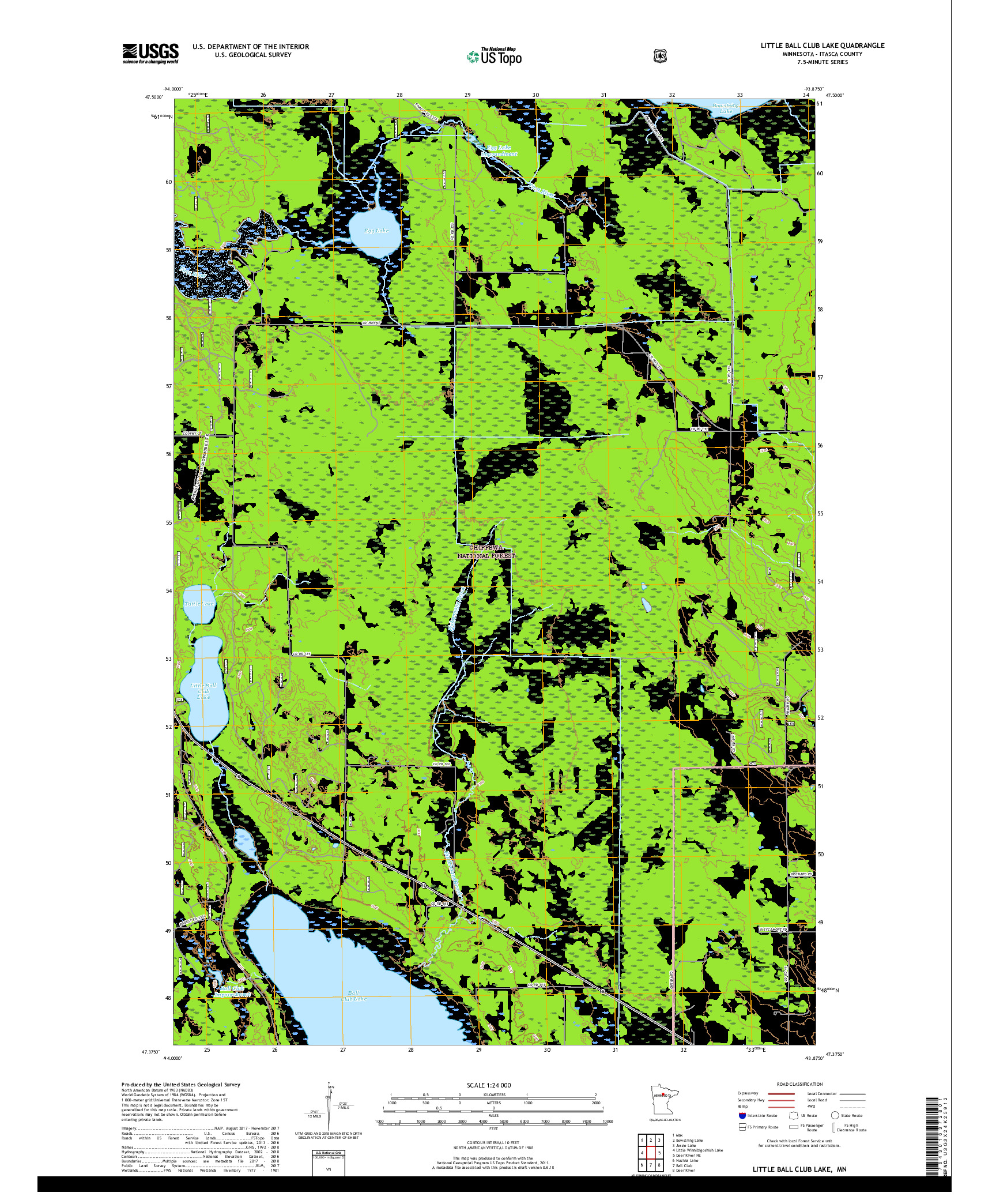 USGS US TOPO 7.5-MINUTE MAP FOR LITTLE BALL CLUB LAKE, MN 2019