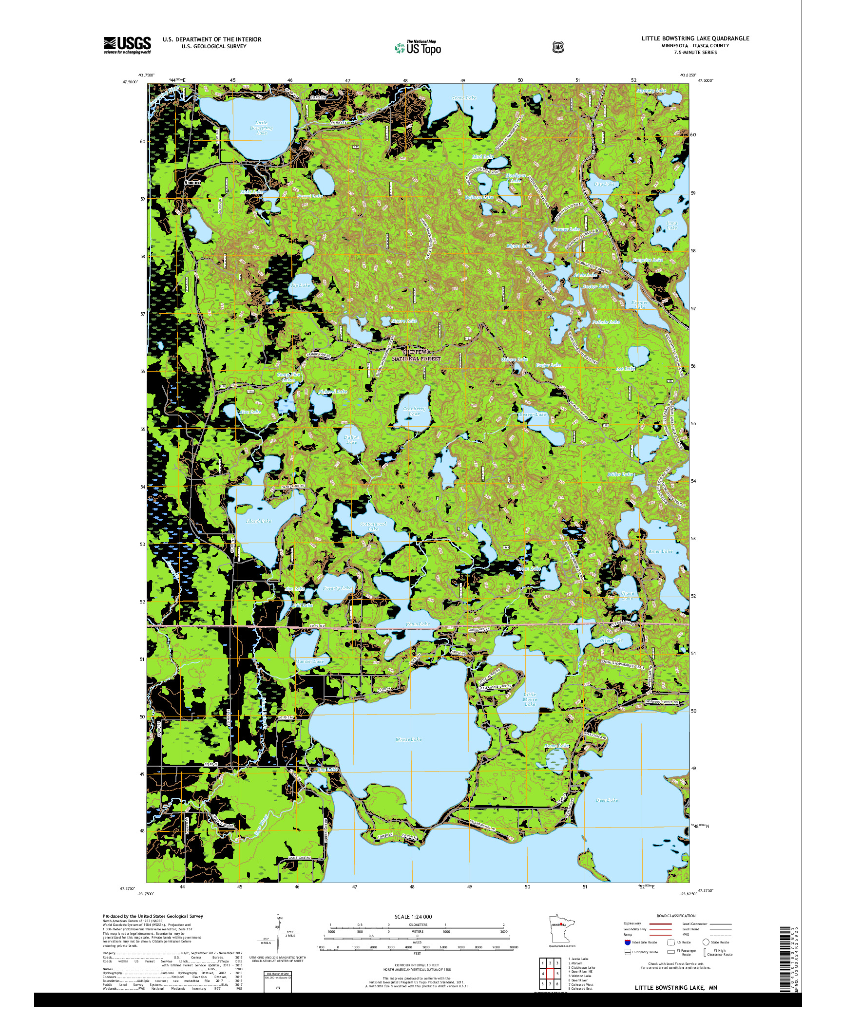 USGS US TOPO 7.5-MINUTE MAP FOR LITTLE BOWSTRING LAKE, MN 2019