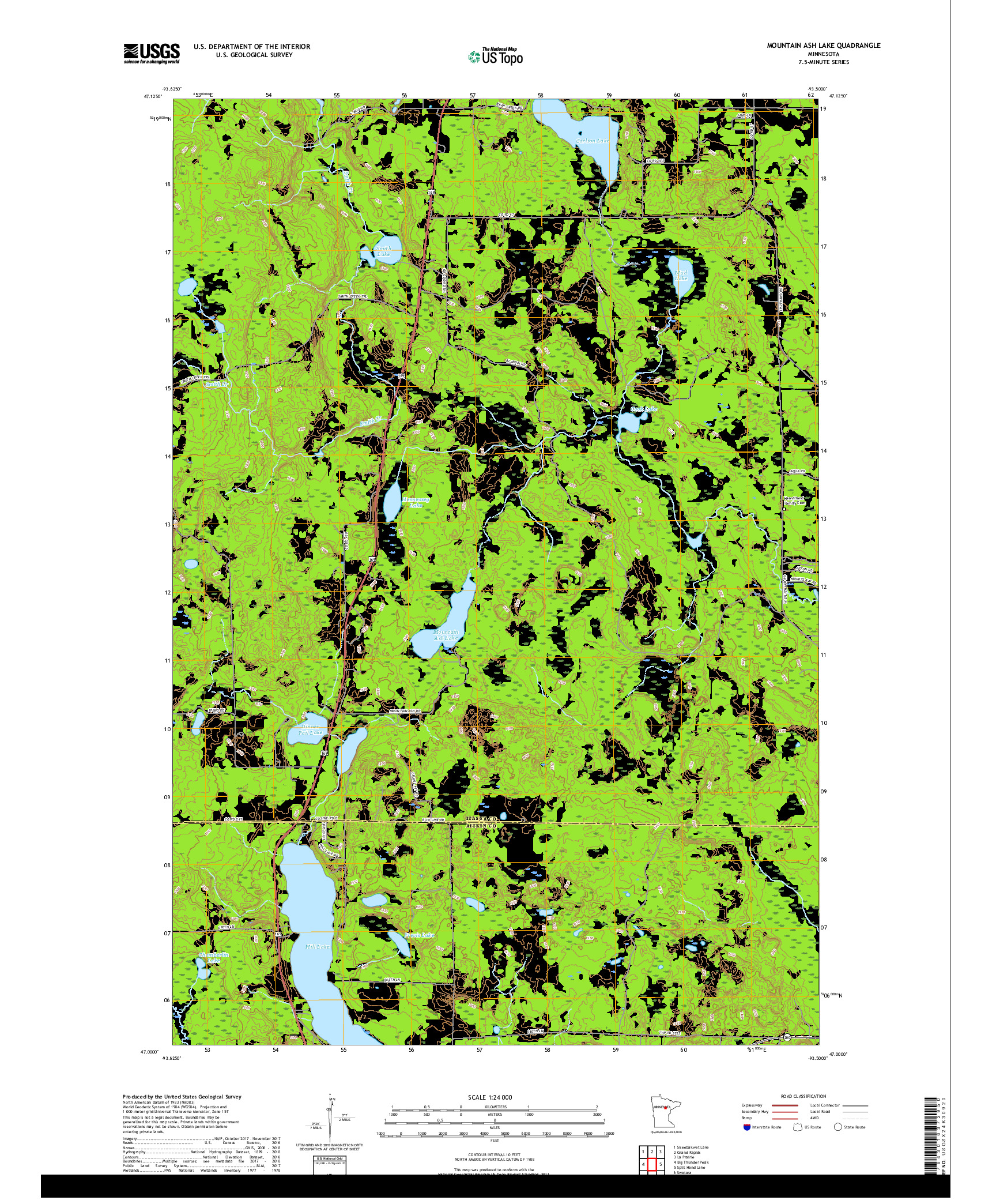 USGS US TOPO 7.5-MINUTE MAP FOR MOUNTAIN ASH LAKE, MN 2019