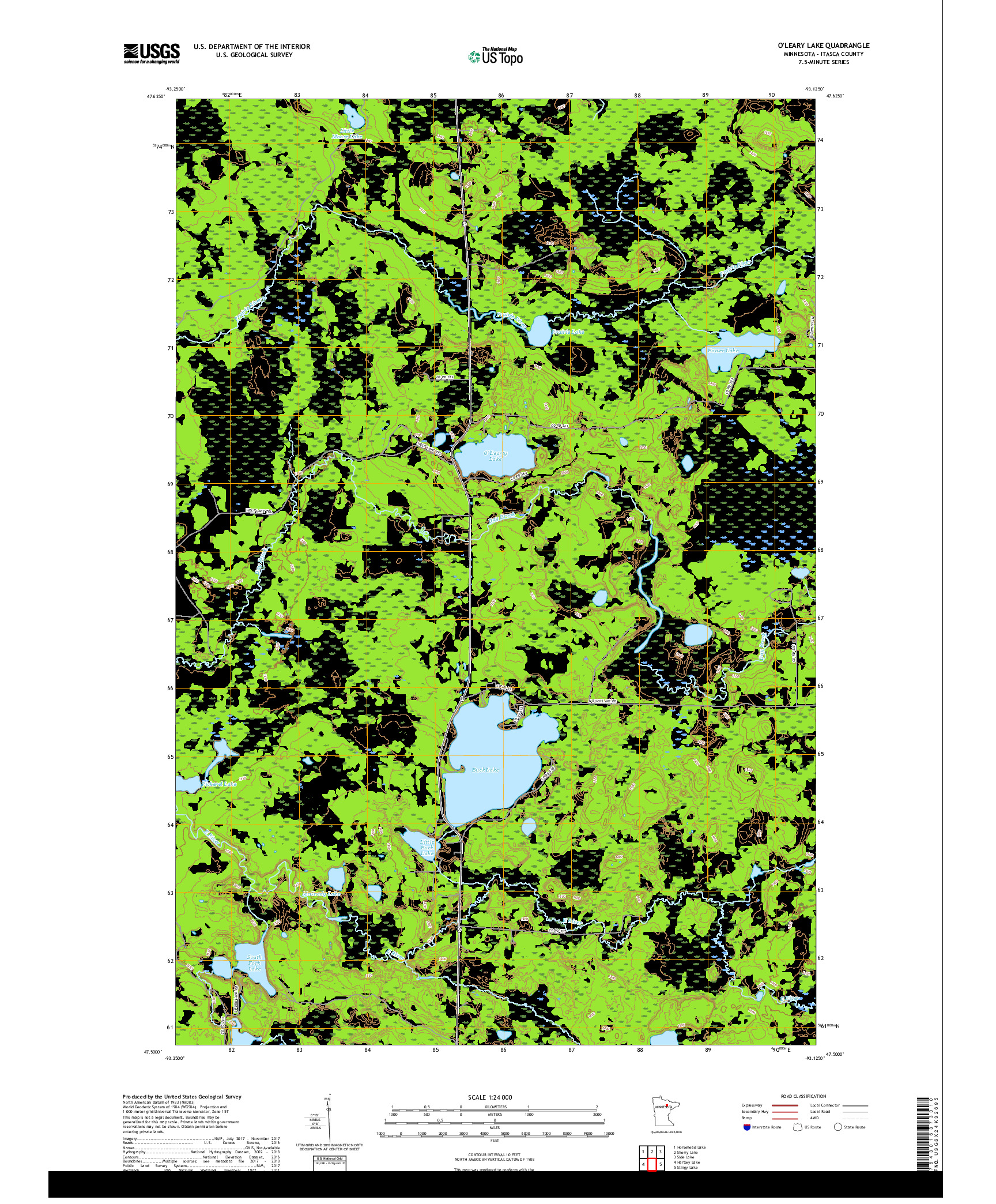 USGS US TOPO 7.5-MINUTE MAP FOR O'LEARY LAKE, MN 2019