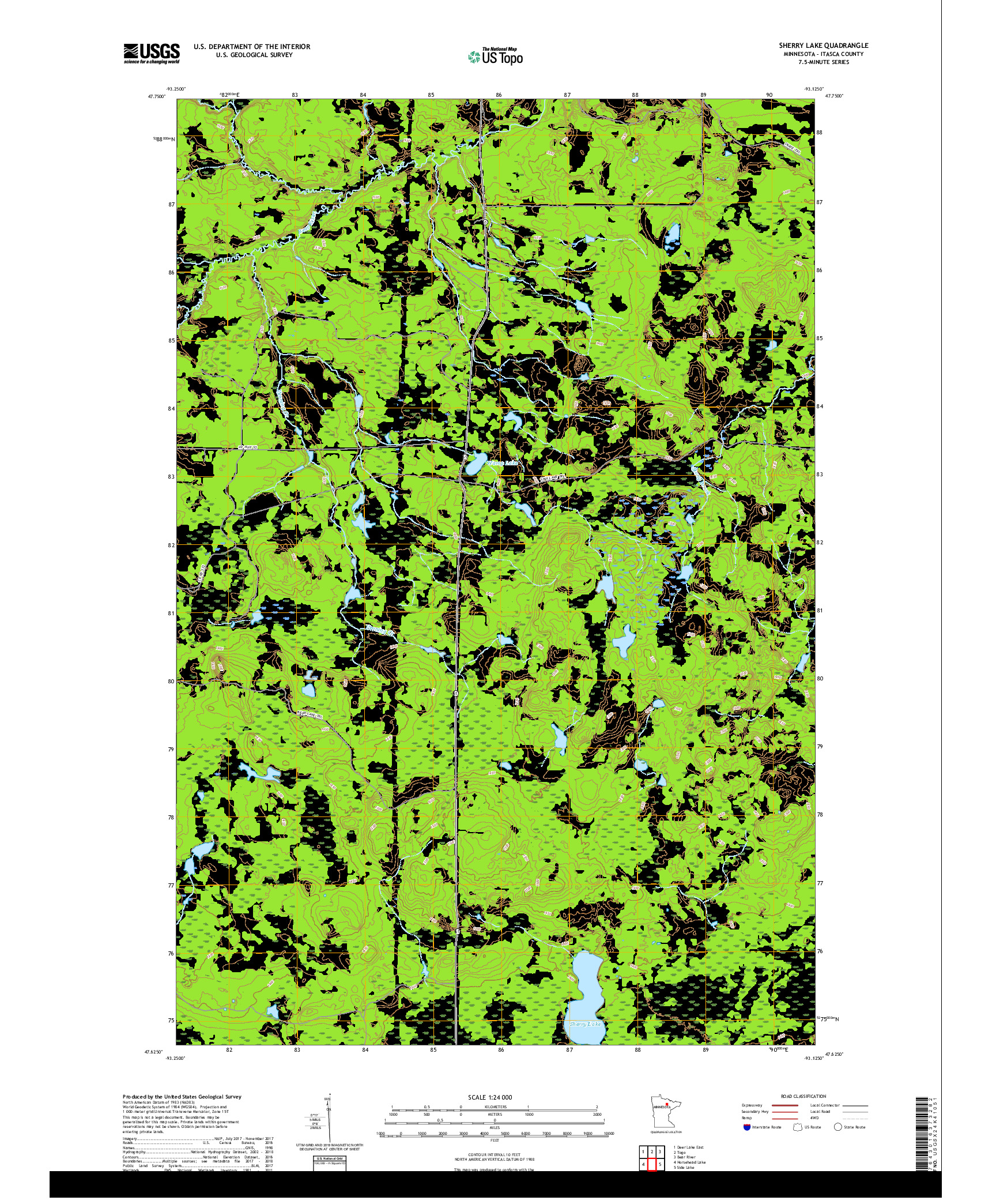 USGS US TOPO 7.5-MINUTE MAP FOR SHERRY LAKE, MN 2019