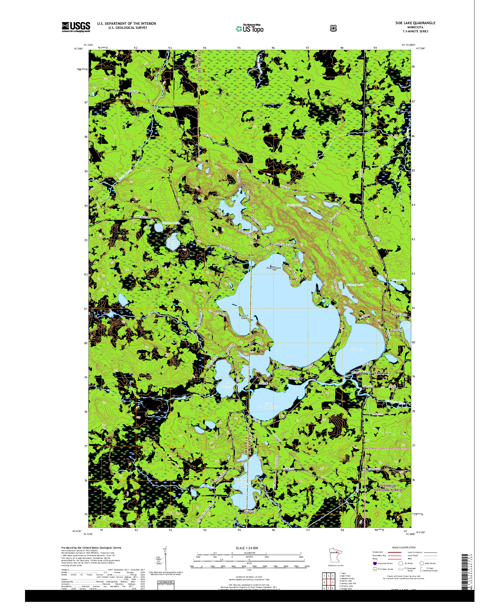 USGS US TOPO 7.5-MINUTE MAP FOR SIDE LAKE, MN 2019