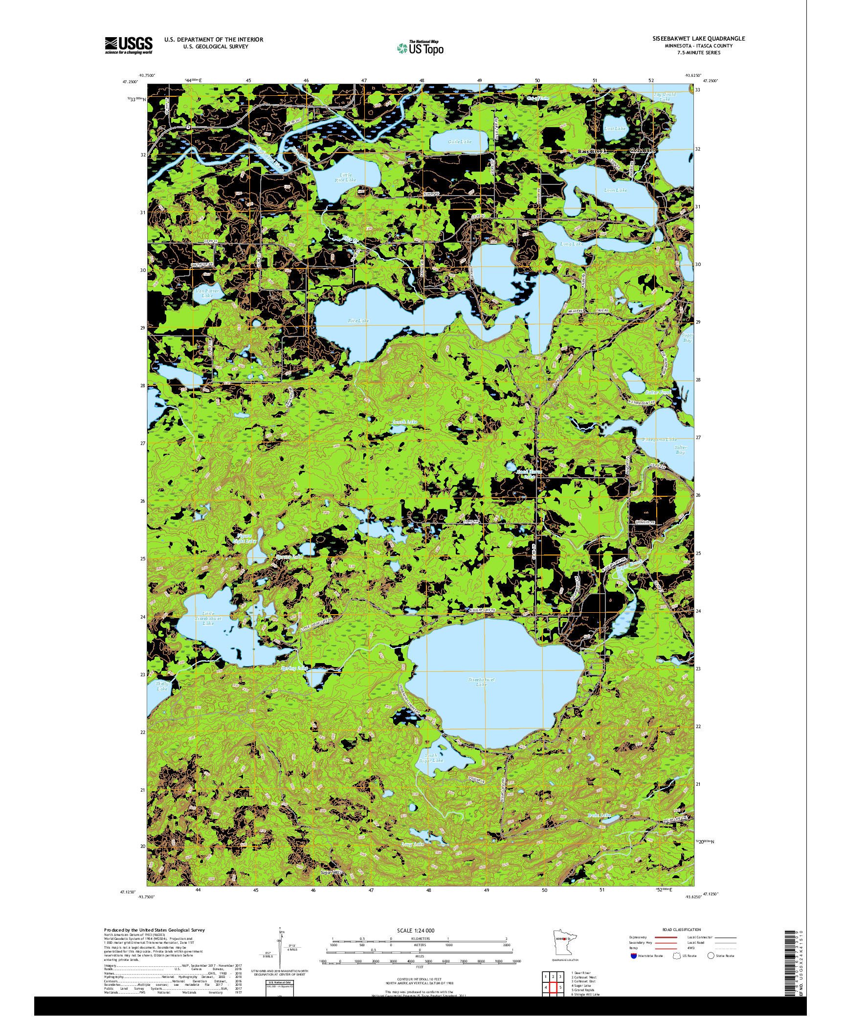 USGS US TOPO 7.5-MINUTE MAP FOR SISEEBAKWET LAKE, MN 2019