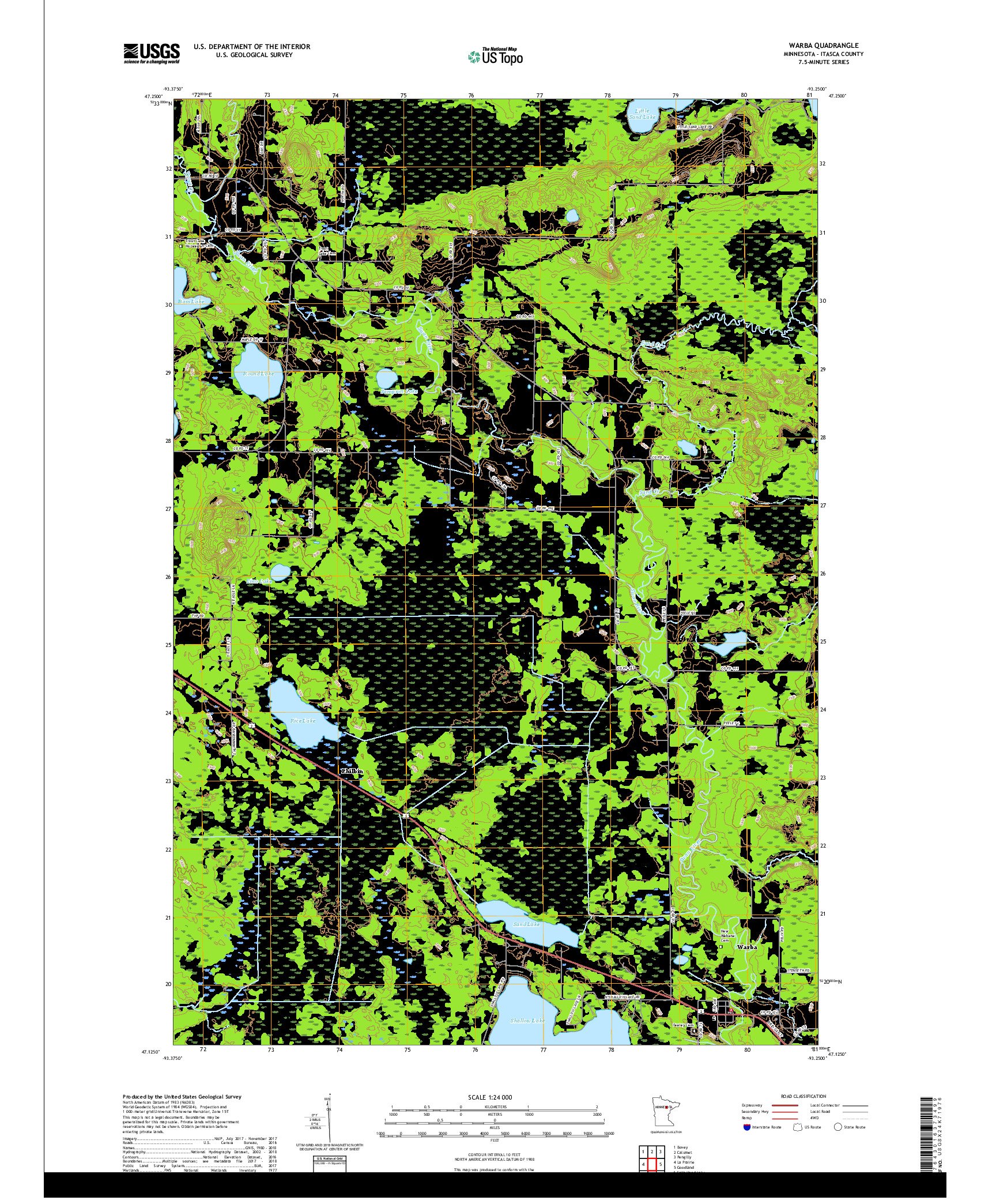 USGS US TOPO 7.5-MINUTE MAP FOR WARBA, MN 2019