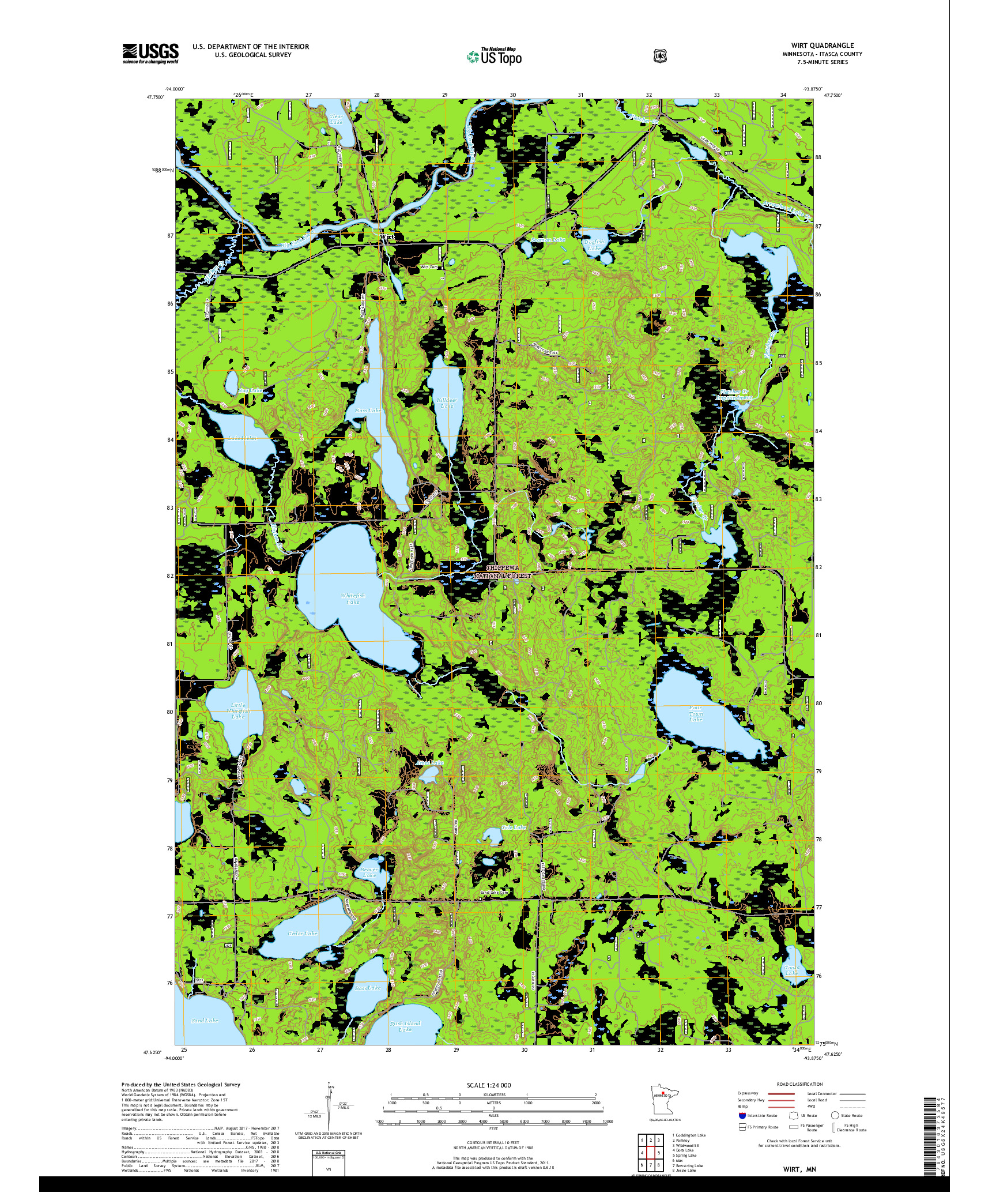 USGS US TOPO 7.5-MINUTE MAP FOR WIRT, MN 2019