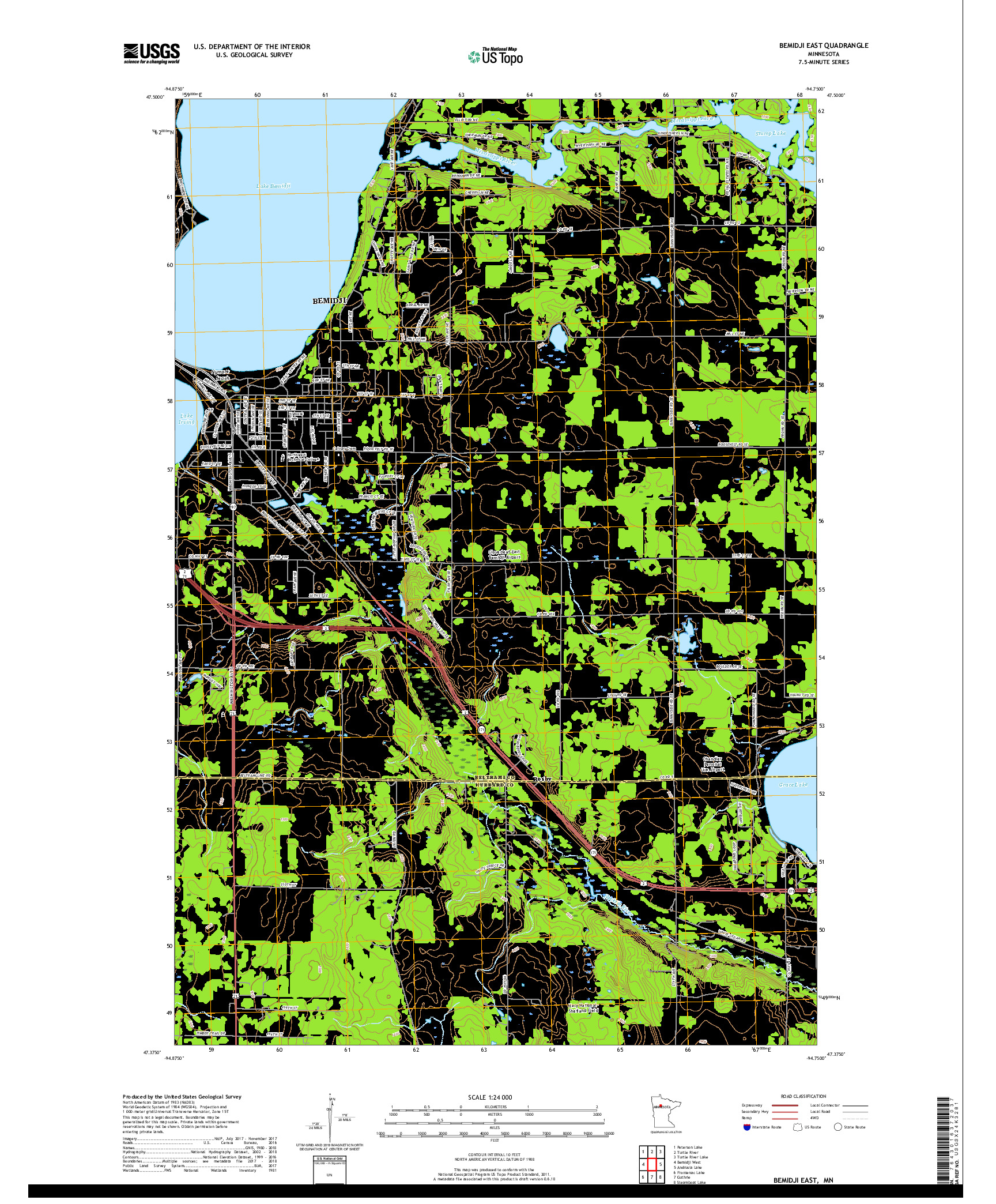 USGS US TOPO 7.5-MINUTE MAP FOR BEMIDJI EAST, MN 2019