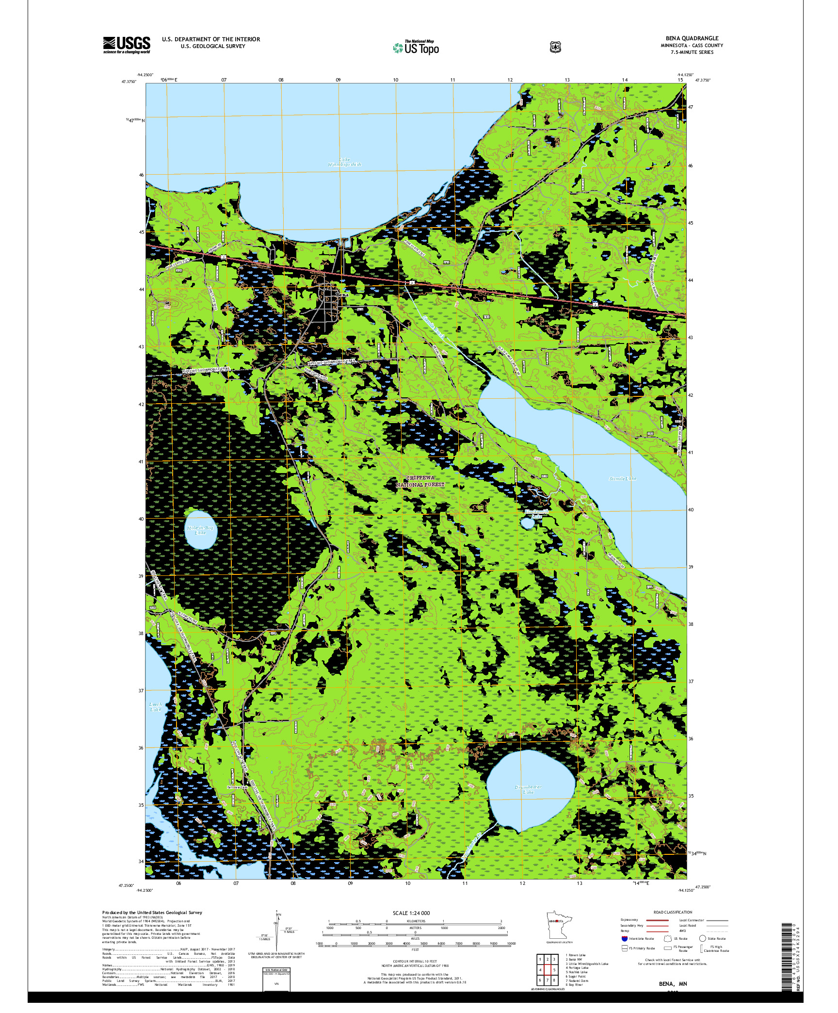 USGS US TOPO 7.5-MINUTE MAP FOR BENA, MN 2019