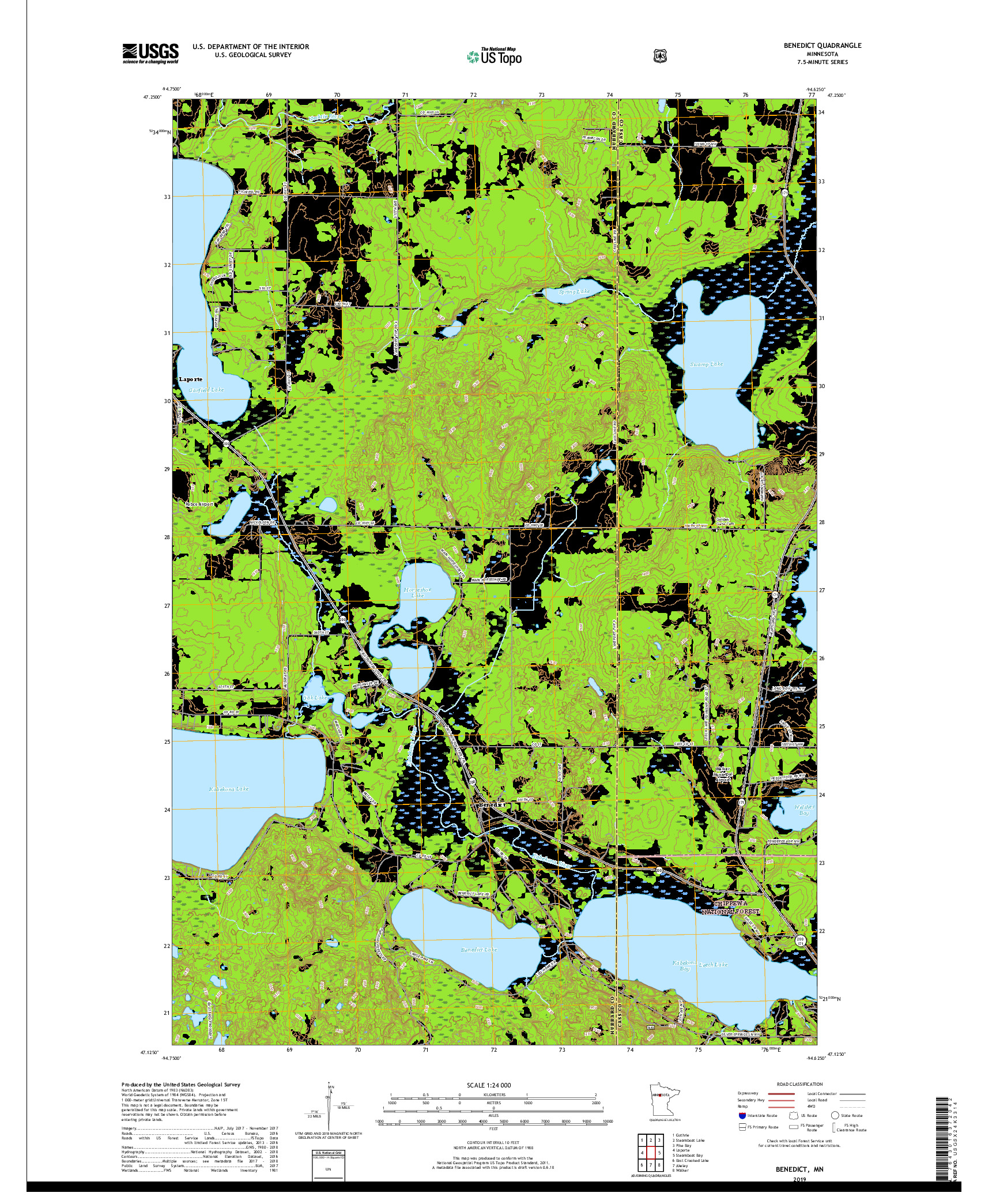 USGS US TOPO 7.5-MINUTE MAP FOR BENEDICT, MN 2019