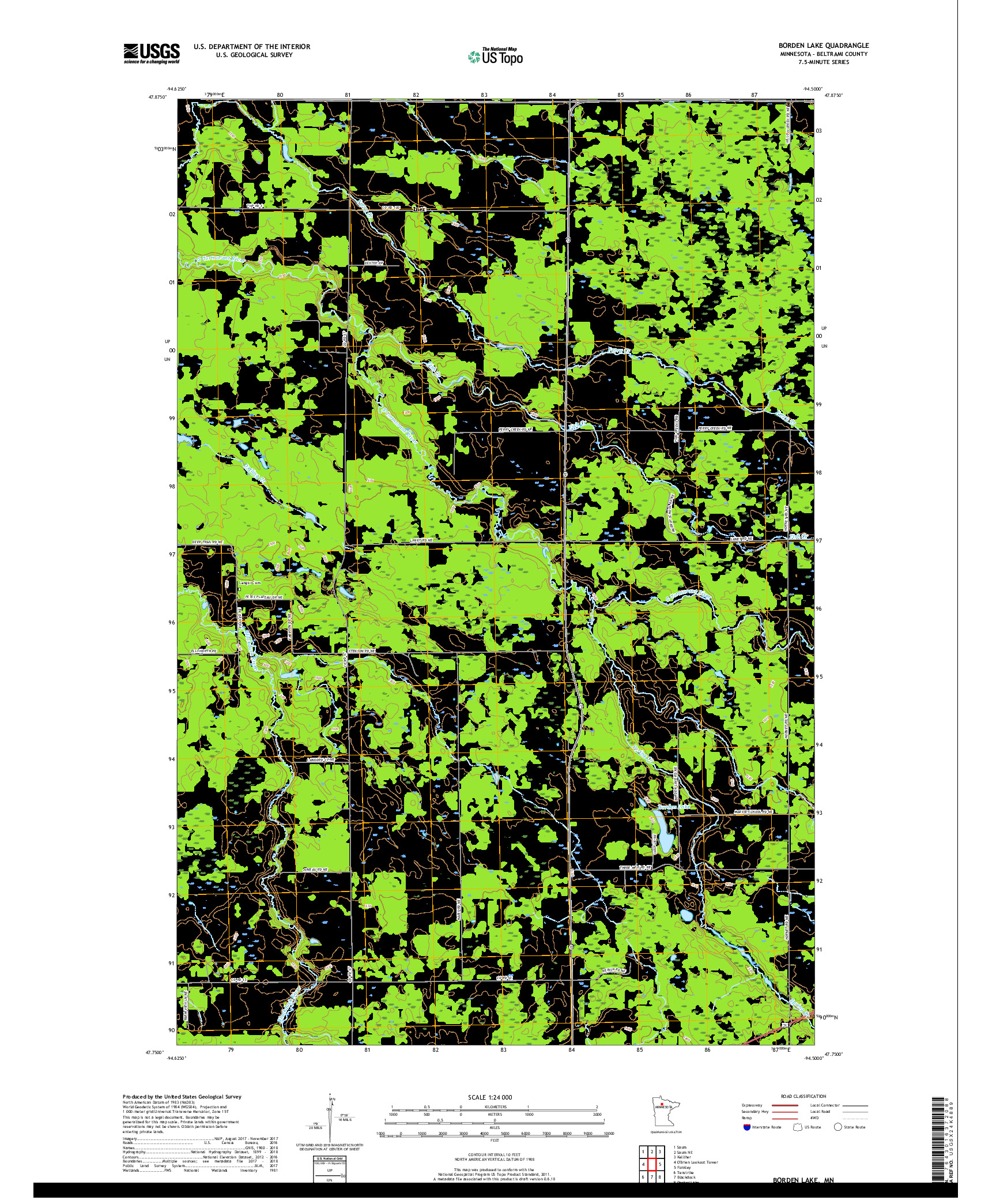 USGS US TOPO 7.5-MINUTE MAP FOR BORDEN LAKE, MN 2019