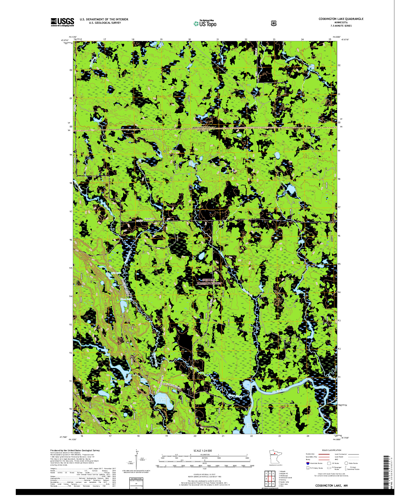 USGS US TOPO 7.5-MINUTE MAP FOR CODDINGTON LAKE, MN 2019