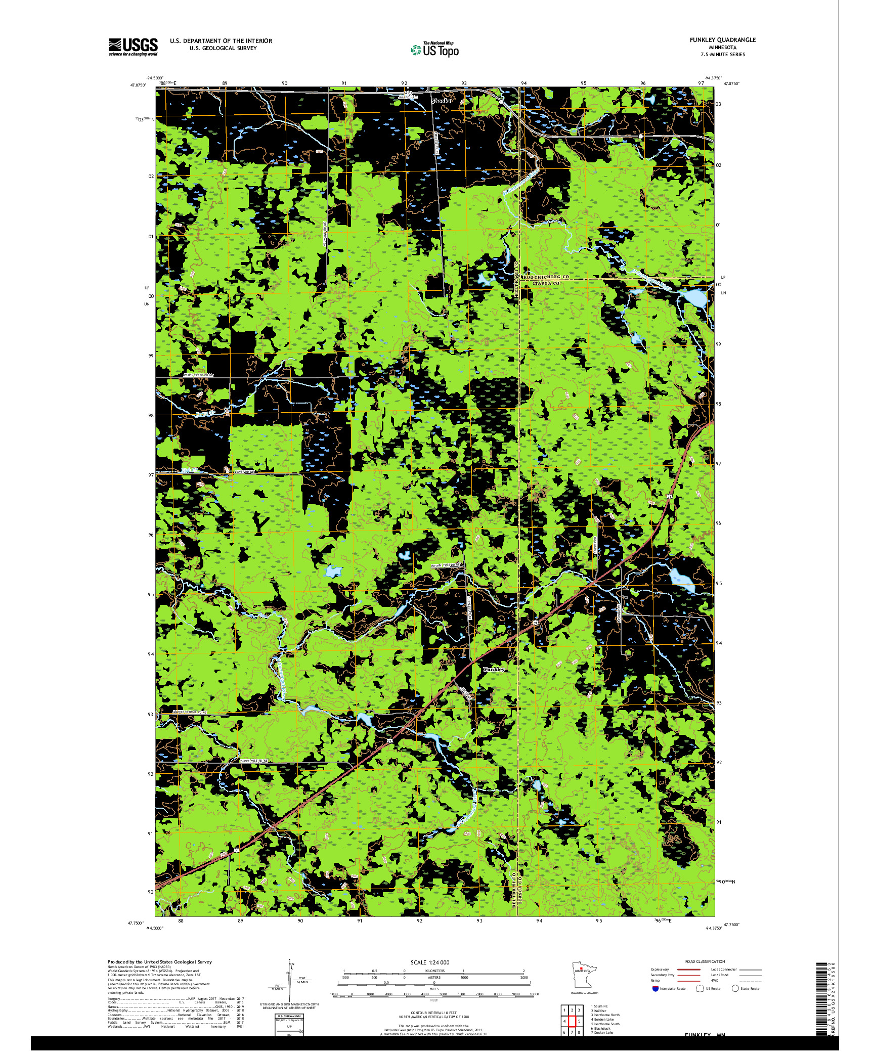 USGS US TOPO 7.5-MINUTE MAP FOR FUNKLEY, MN 2019