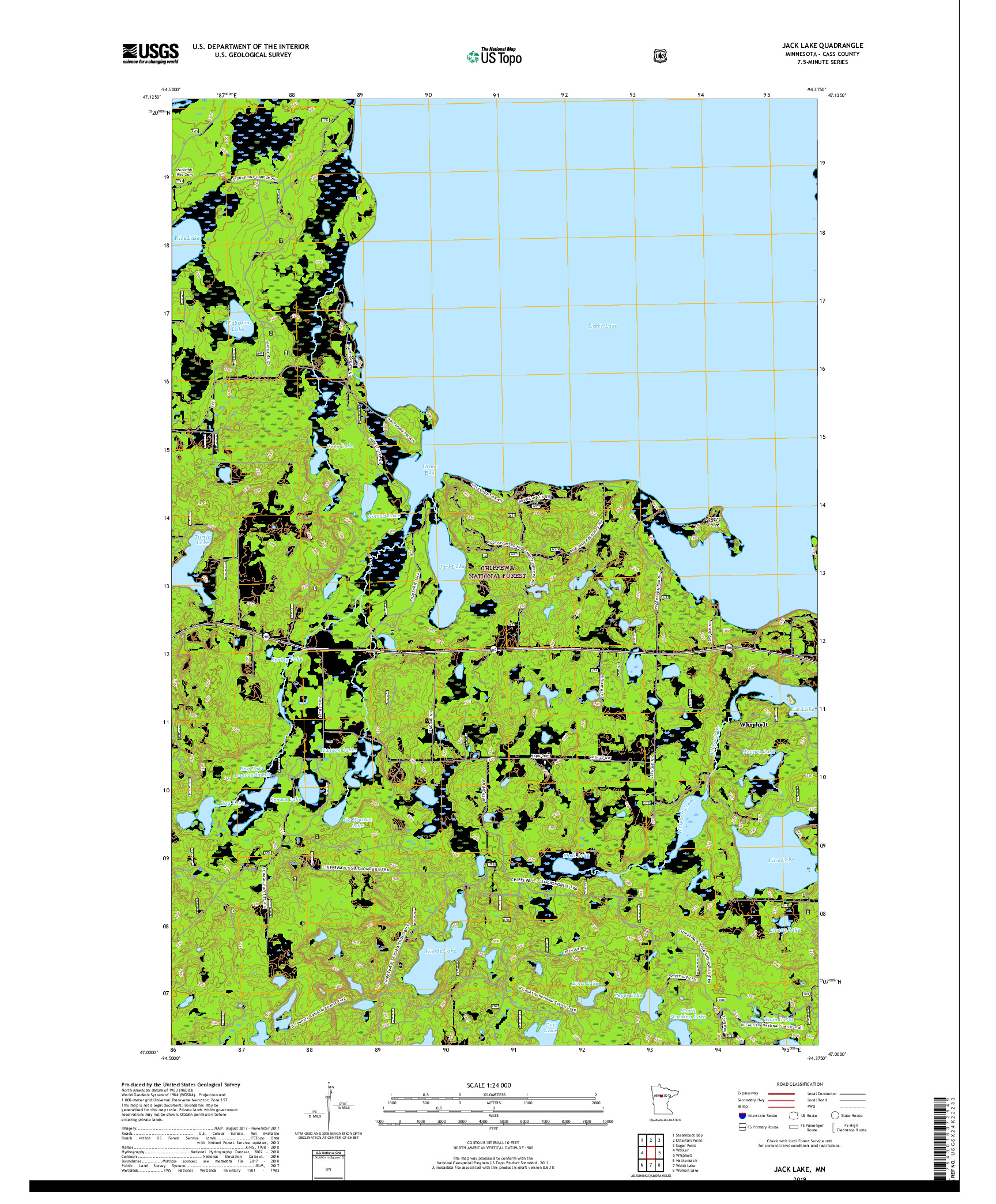 USGS US TOPO 7.5-MINUTE MAP FOR JACK LAKE, MN 2019