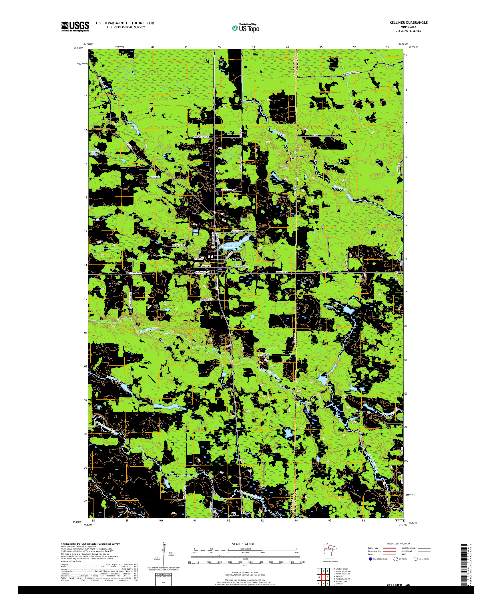 USGS US TOPO 7.5-MINUTE MAP FOR KELLIHER, MN 2019