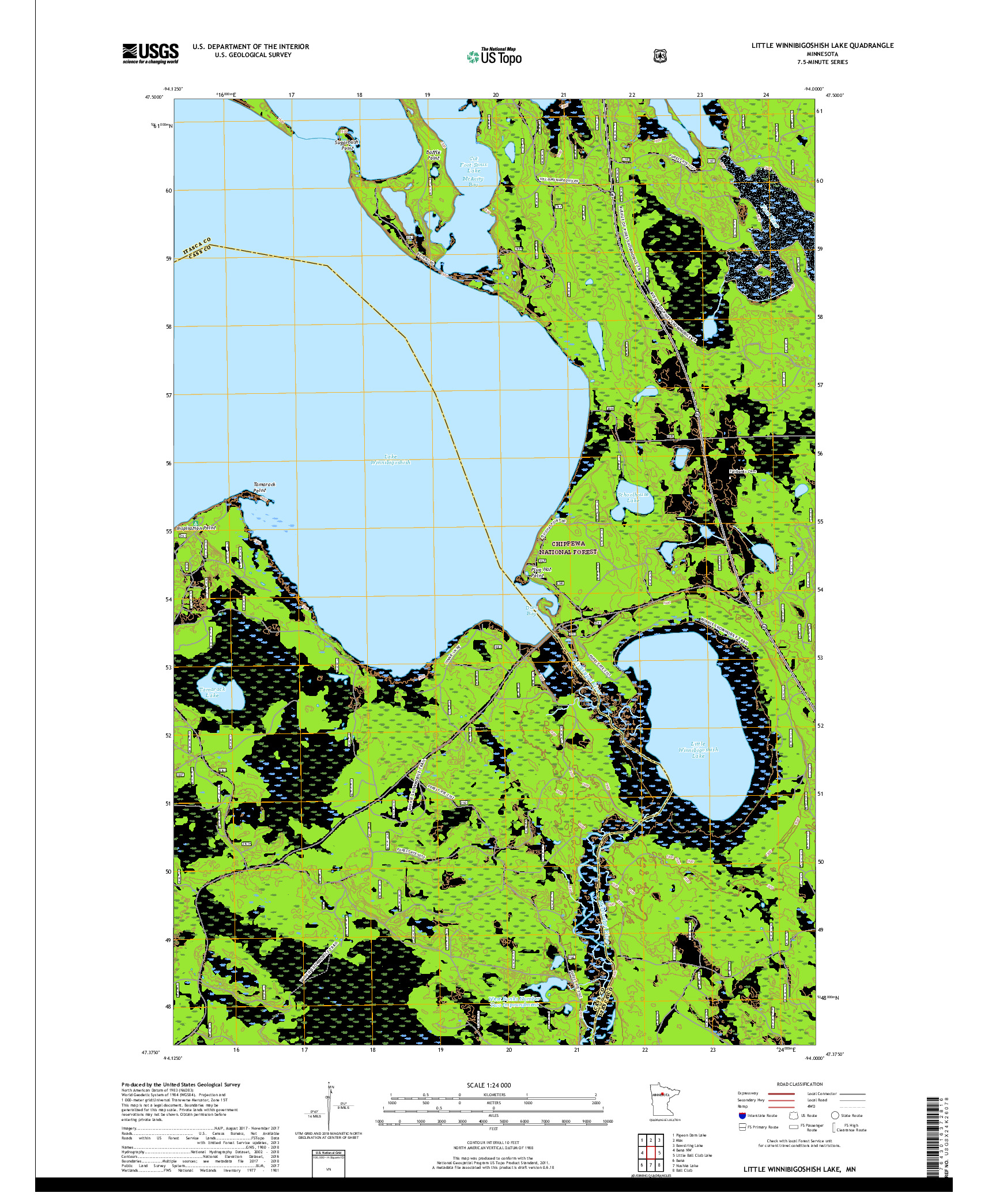 USGS US TOPO 7.5-MINUTE MAP FOR LITTLE WINNIBIGOSHISH LAKE, MN 2019