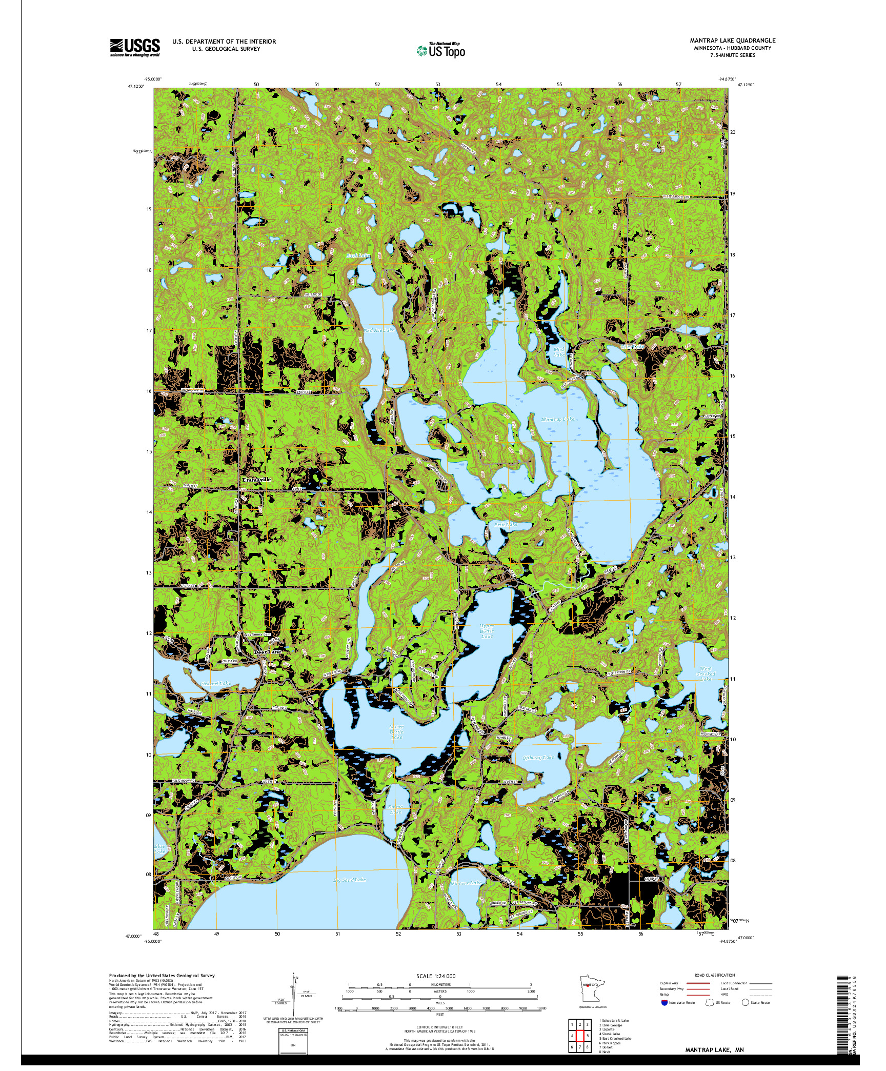USGS US TOPO 7.5-MINUTE MAP FOR MANTRAP LAKE, MN 2019
