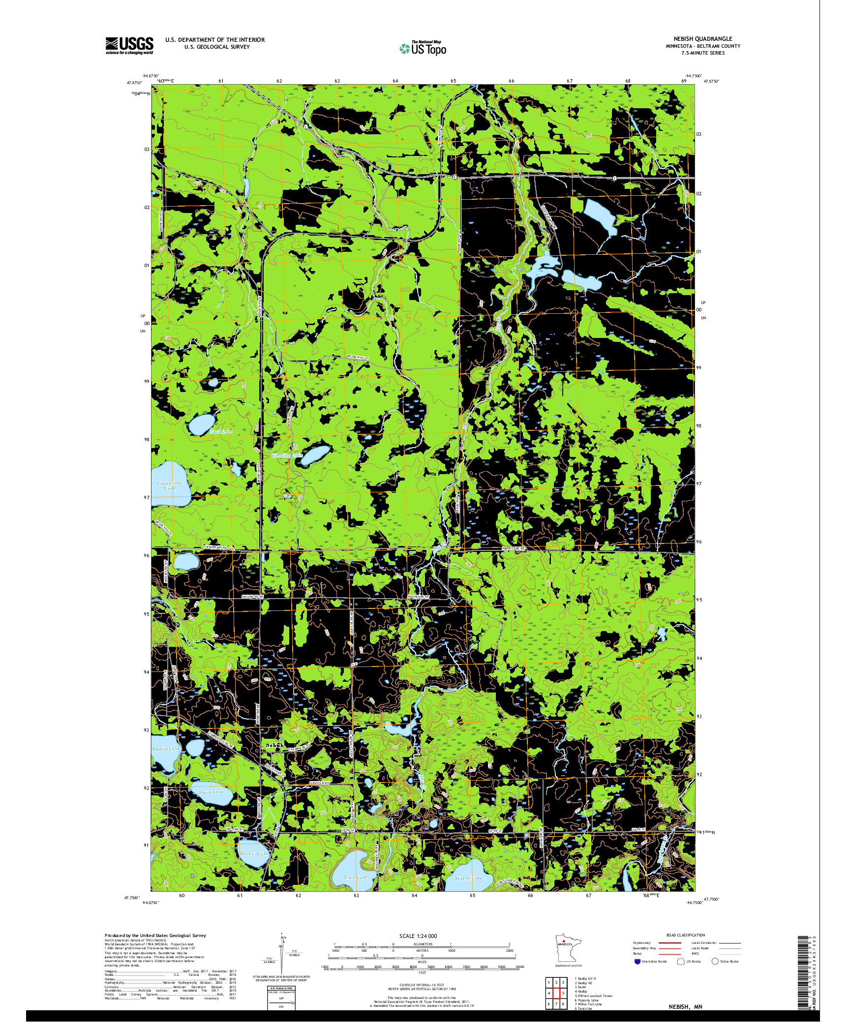 USGS US TOPO 7.5-MINUTE MAP FOR NEBISH, MN 2019