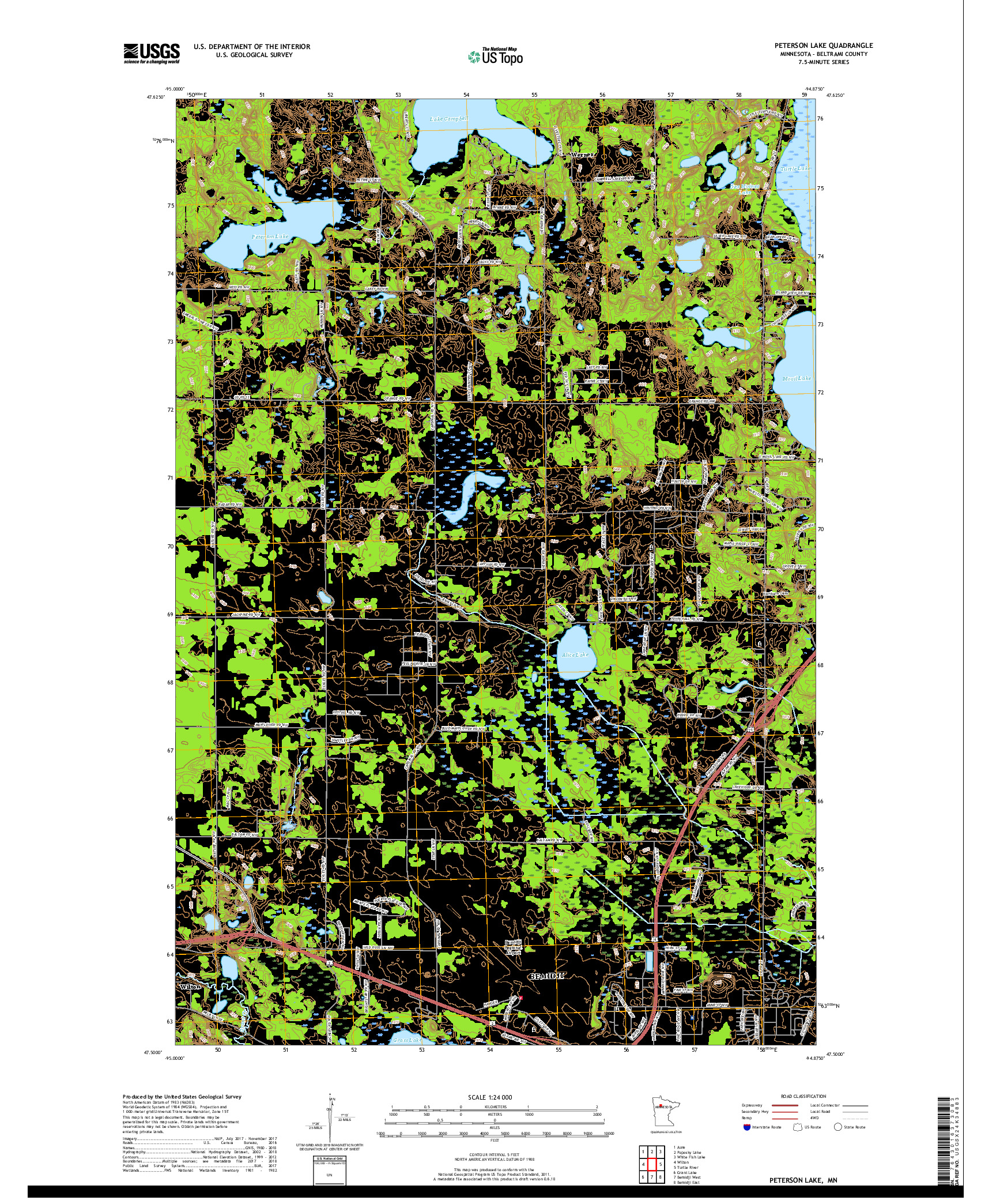 USGS US TOPO 7.5-MINUTE MAP FOR PETERSON LAKE, MN 2019