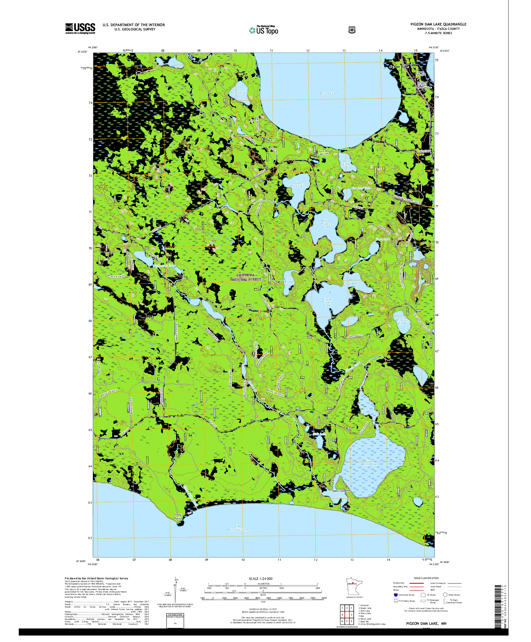 USGS US TOPO 7.5-MINUTE MAP FOR PIGEON DAM LAKE, MN 2019