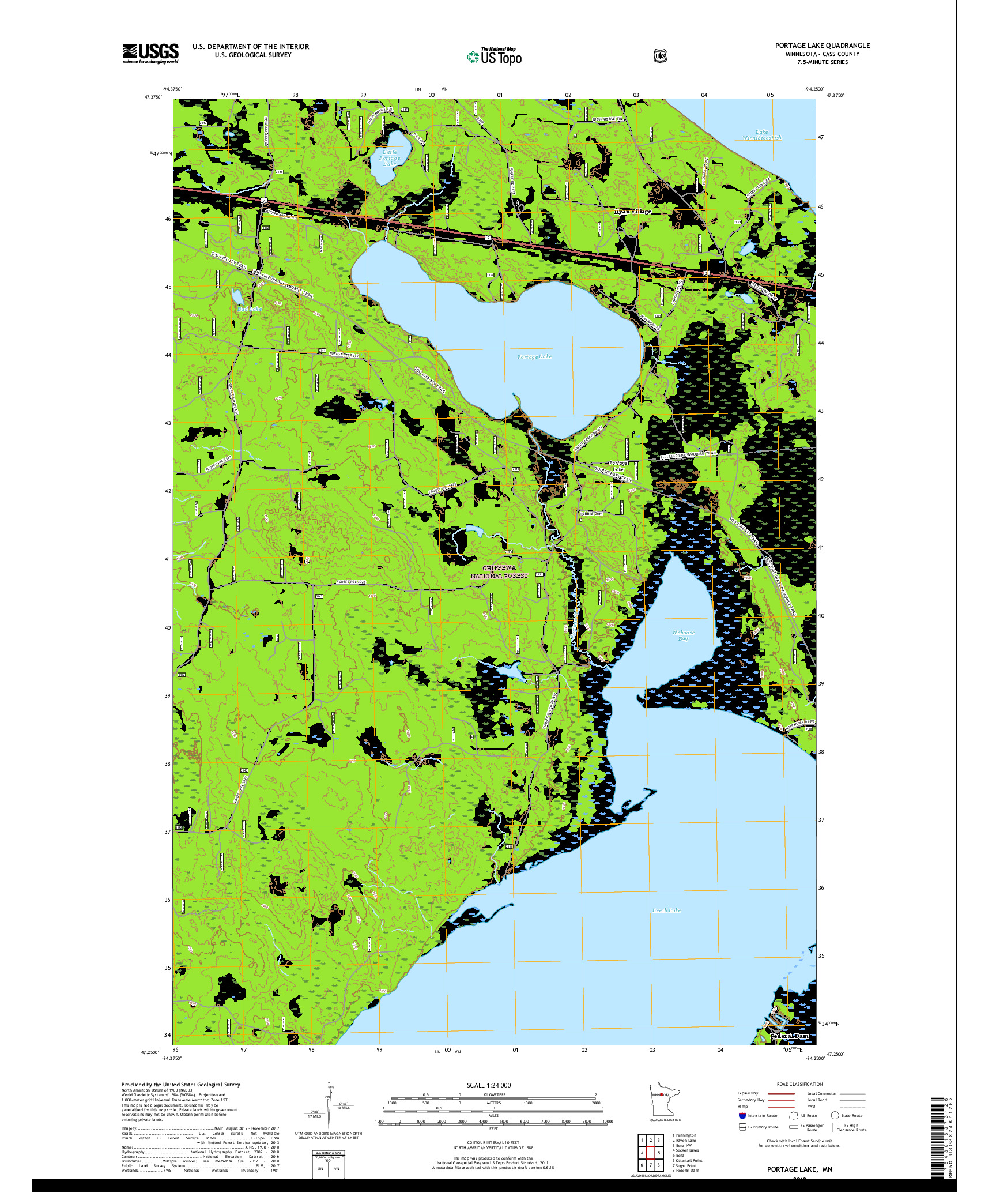 USGS US TOPO 7.5-MINUTE MAP FOR PORTAGE LAKE, MN 2019
