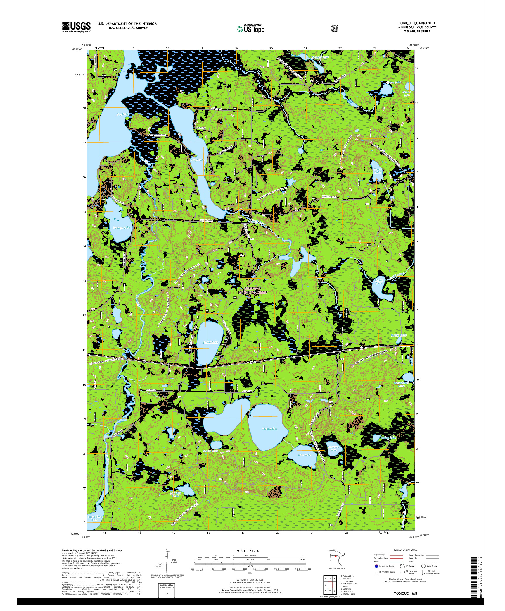 USGS US TOPO 7.5-MINUTE MAP FOR TOBIQUE, MN 2019