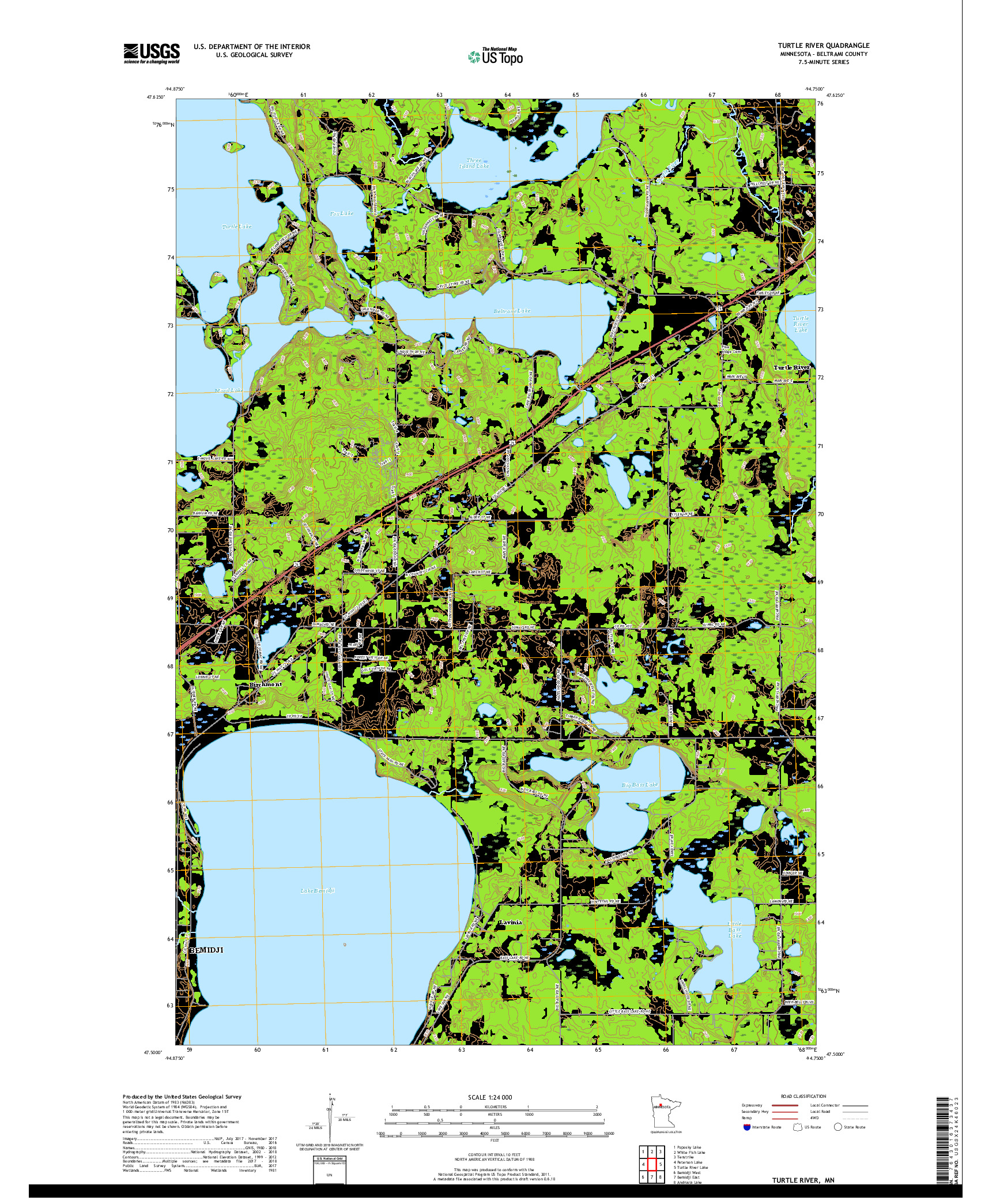 USGS US TOPO 7.5-MINUTE MAP FOR TURTLE RIVER, MN 2019
