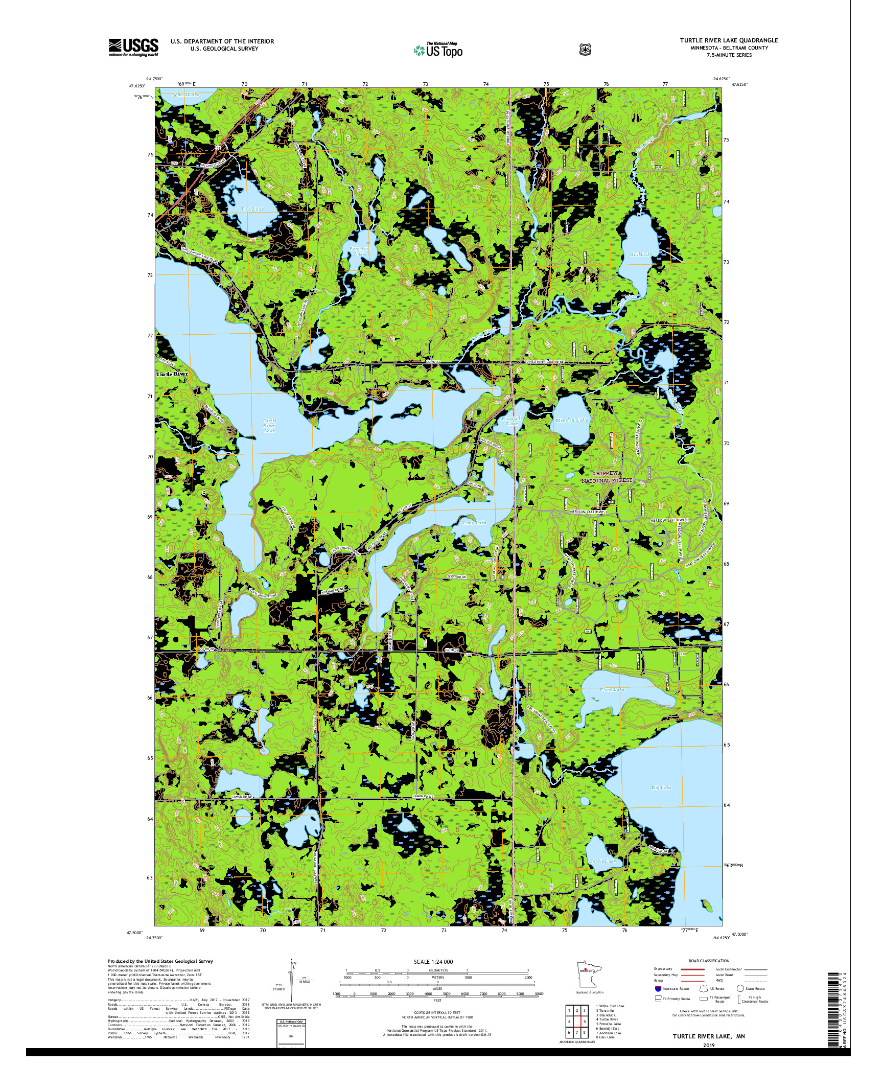 USGS US TOPO 7.5-MINUTE MAP FOR TURTLE RIVER LAKE, MN 2019