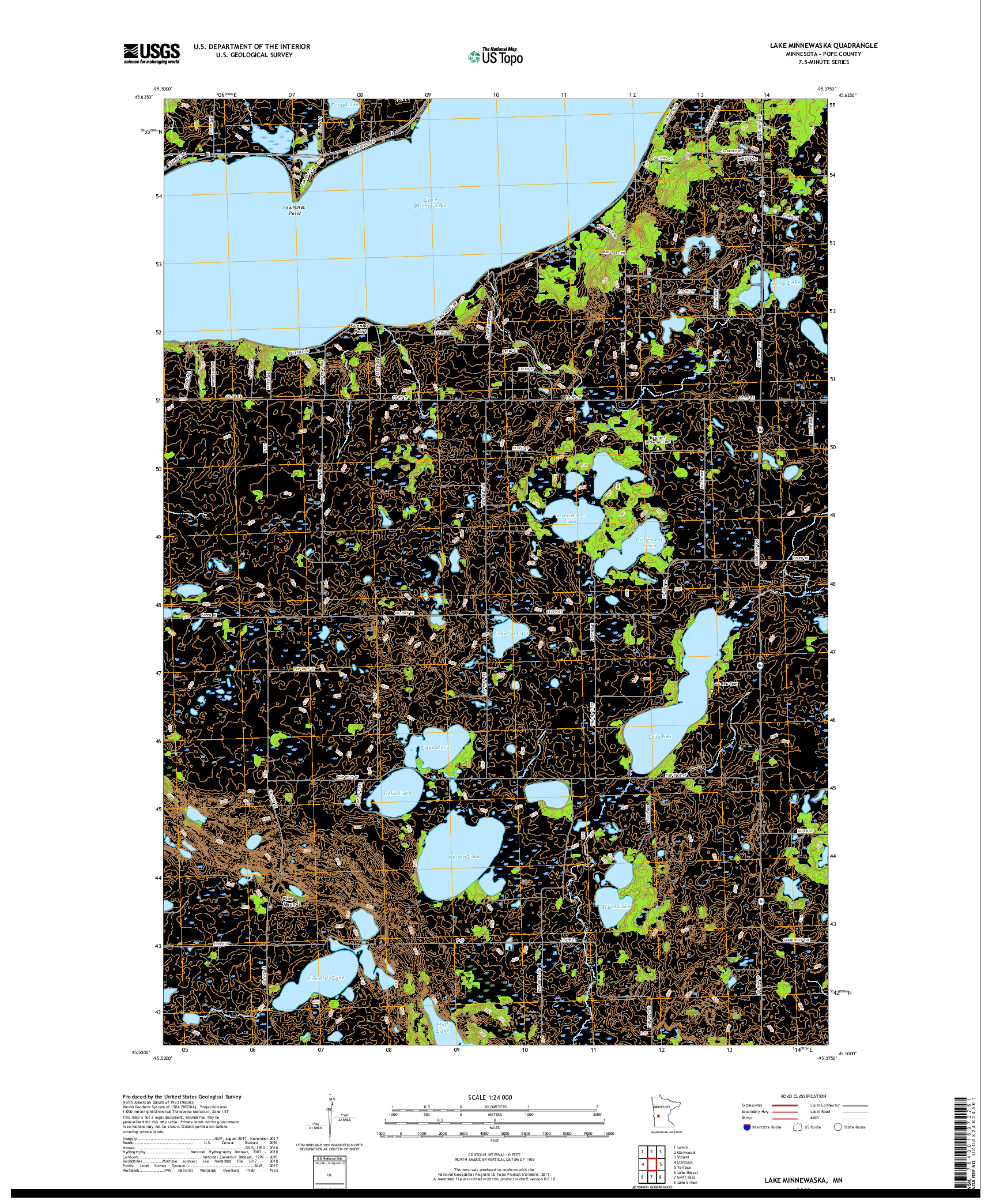 USGS US TOPO 7.5-MINUTE MAP FOR LAKE MINNEWASKA, MN 2019