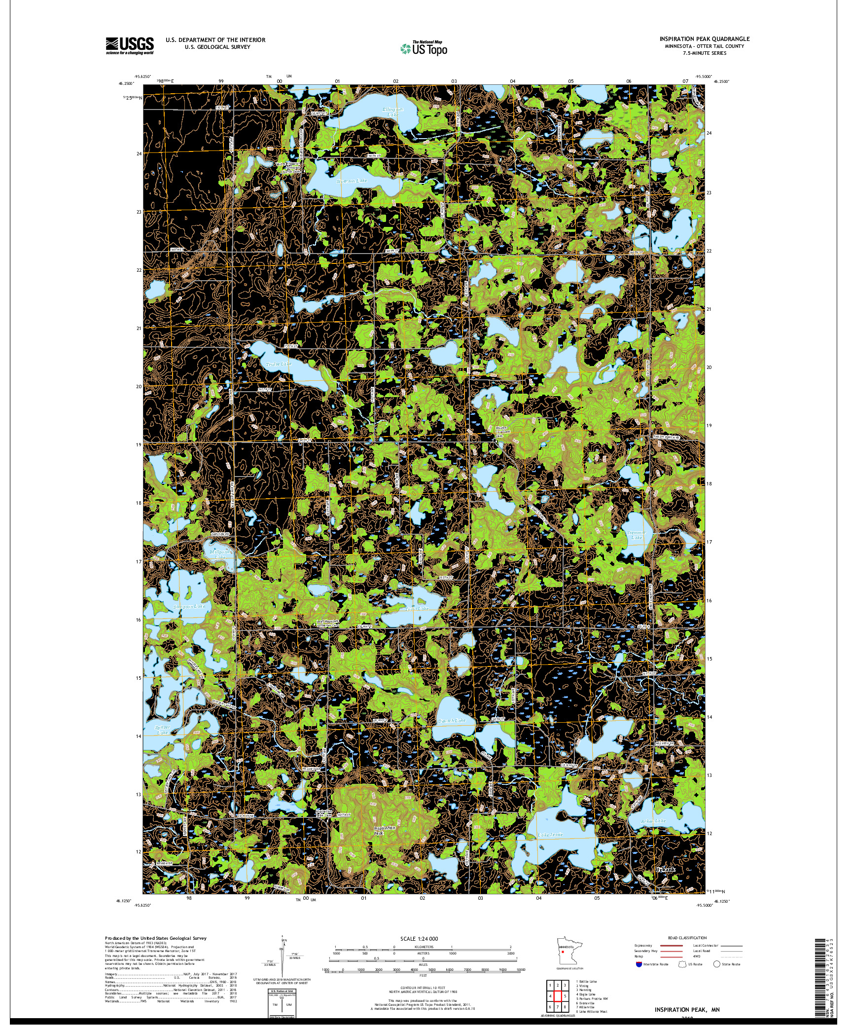 USGS US TOPO 7.5-MINUTE MAP FOR INSPIRATION PEAK, MN 2019