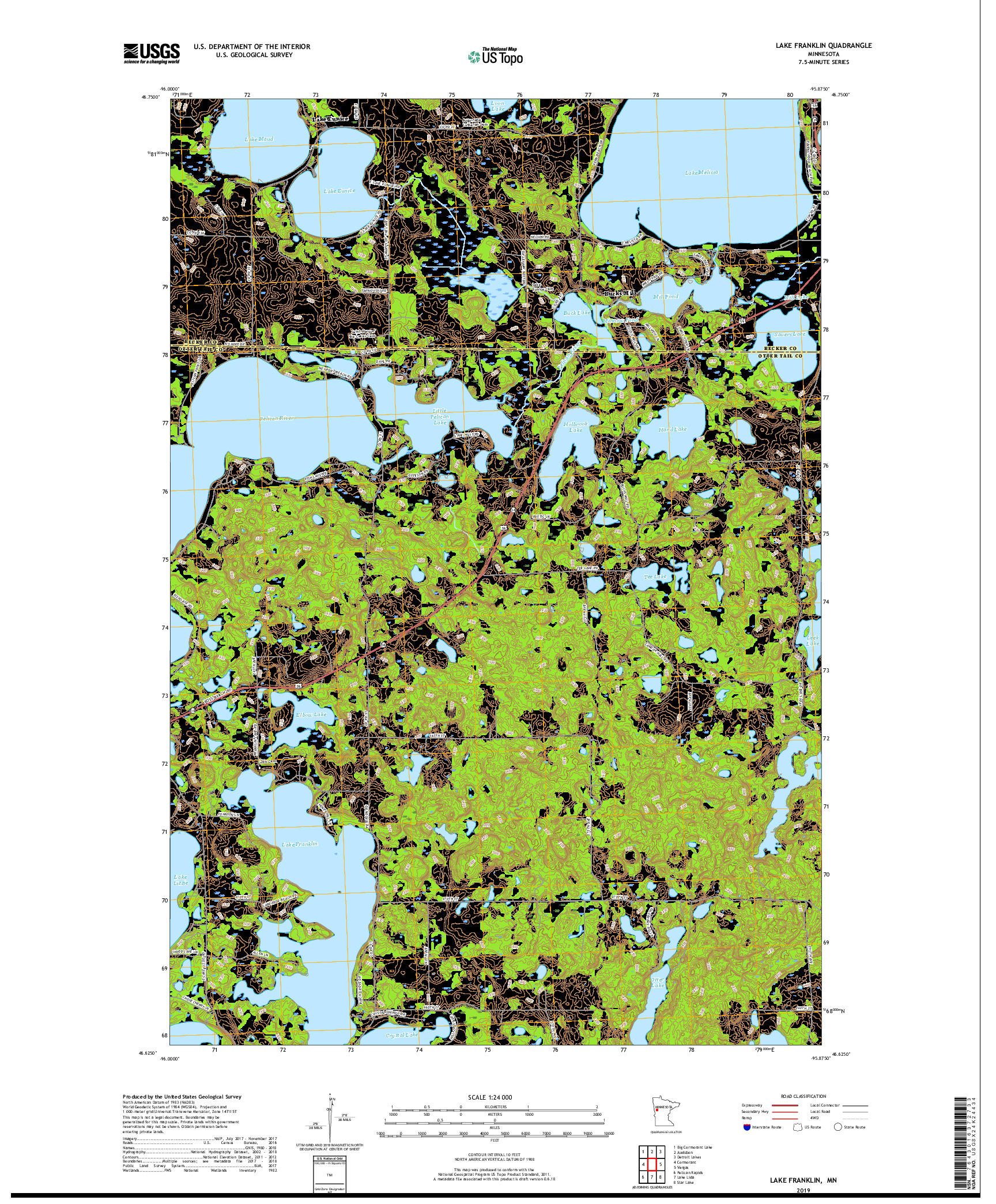 USGS US TOPO 7.5-MINUTE MAP FOR LAKE FRANKLIN, MN 2019