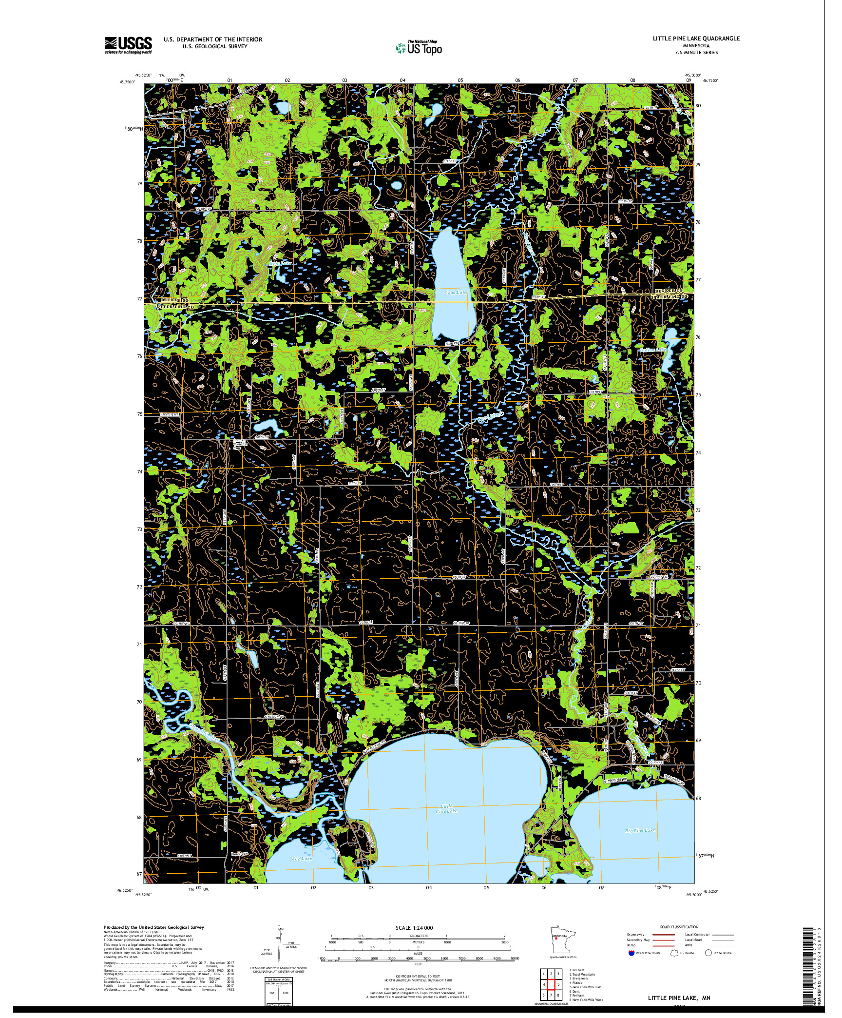 USGS US TOPO 7.5-MINUTE MAP FOR LITTLE PINE LAKE, MN 2019