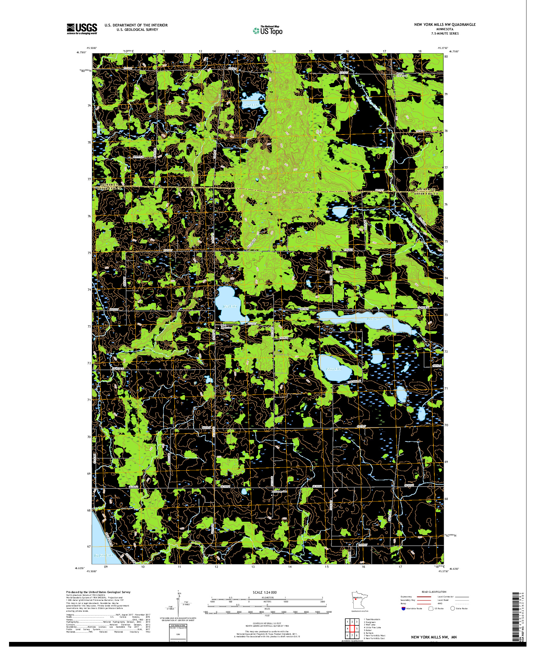 USGS US TOPO 7.5-MINUTE MAP FOR NEW YORK MILLS NW, MN 2019